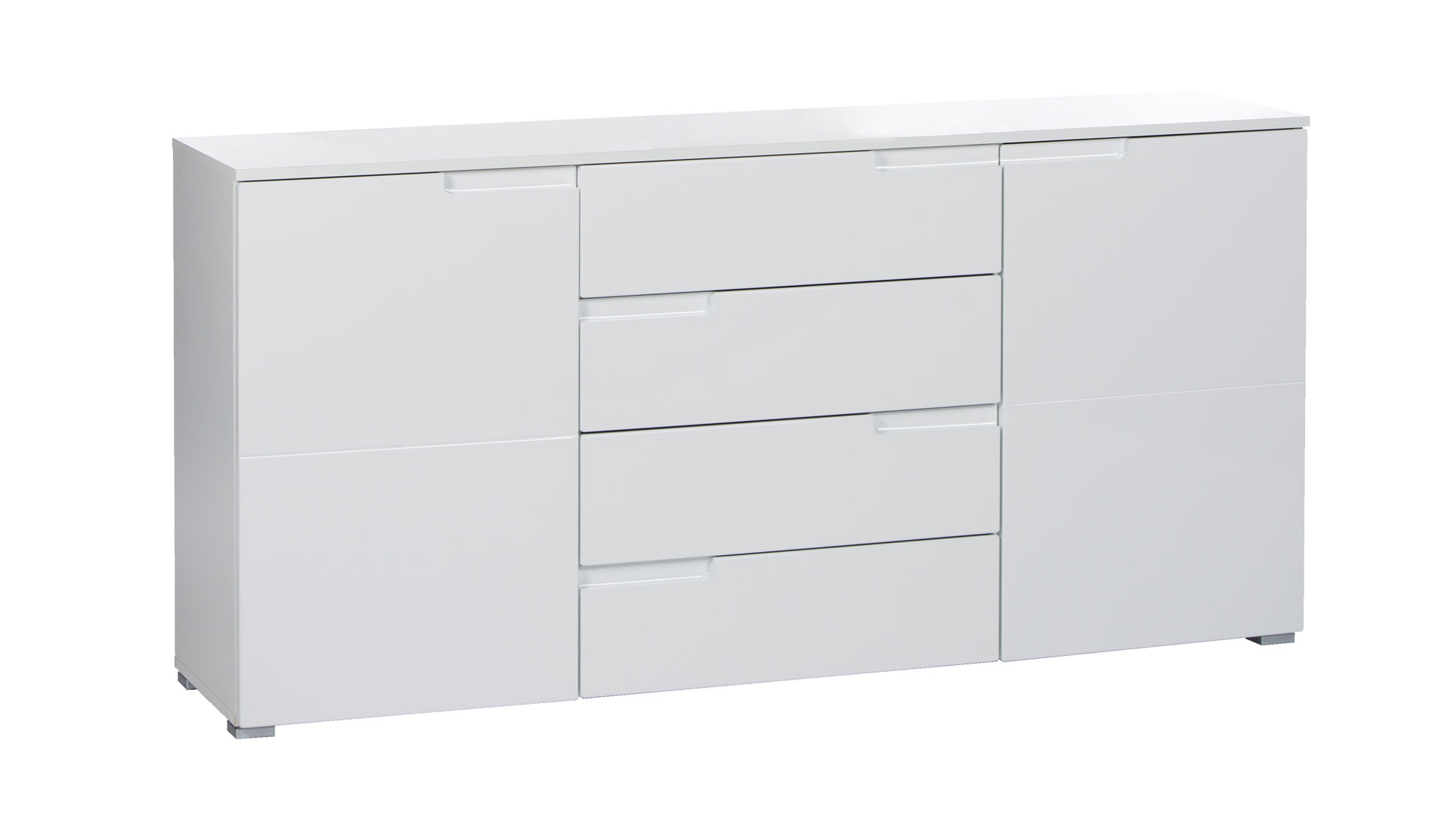 Sideboard Bega consult aus MDF in Weiß Sideboard als Kombischrank und Wohnzimmermöbel weiße Hochglanzfront & weißer Korpus – vier Schubladen, zwei Türen