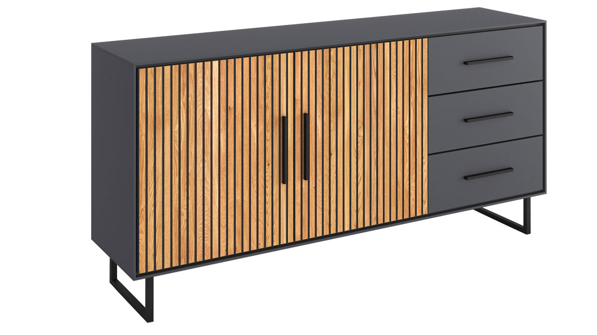 Sideboard Elfo-möbel aus Holz in Holzfarben Wohnprogramm Stella - Sideboard Eiche & Anthrazit - zwei Türen, drei Schübe, ca. 163 x 80 cm