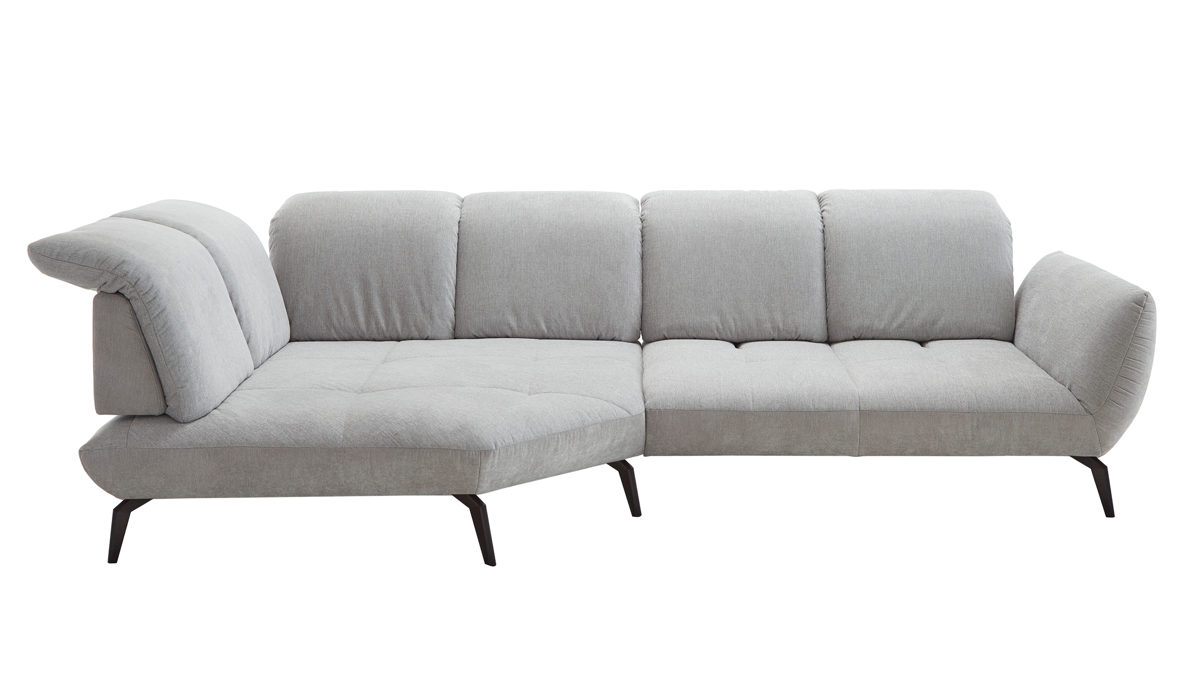 Ecksofa KAWOO aus Stoff in Hellgrau KAWOO Polsterprogramm New Jersey - Ecksofa silberfarbener Bezug 02 Brego & silberfarbener Bezug 15 Lothar – Stellfläche ca. 180 x 332 cm