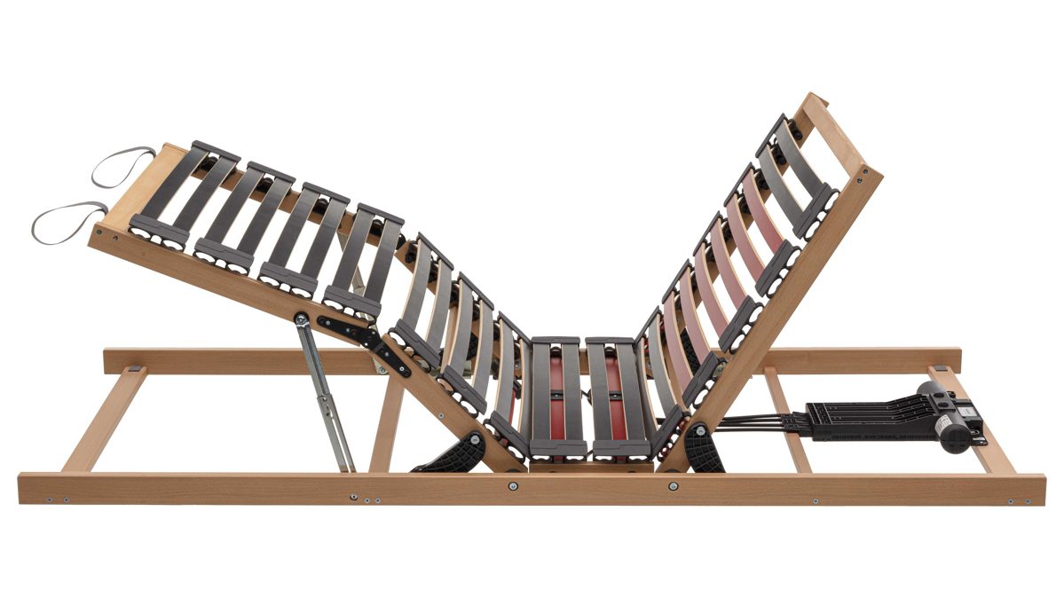 Lattenrost Interliving aus Holz in Holzfarben Interliving Lattenrost Serie 1952 mit zwei Motoren zweifach motorisch mit Handschalter – Liegefläche ca. 90 x 200 cm