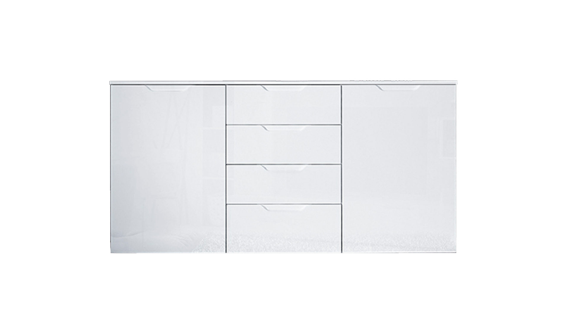 Sideboard Forte® aus MDF in Weiß Sideboard - Highboard als Schlafzimmermöbel weiße Hochglanzfronten & weiße Kunststoffoberflächen – zwei Türen, vier Schubladen