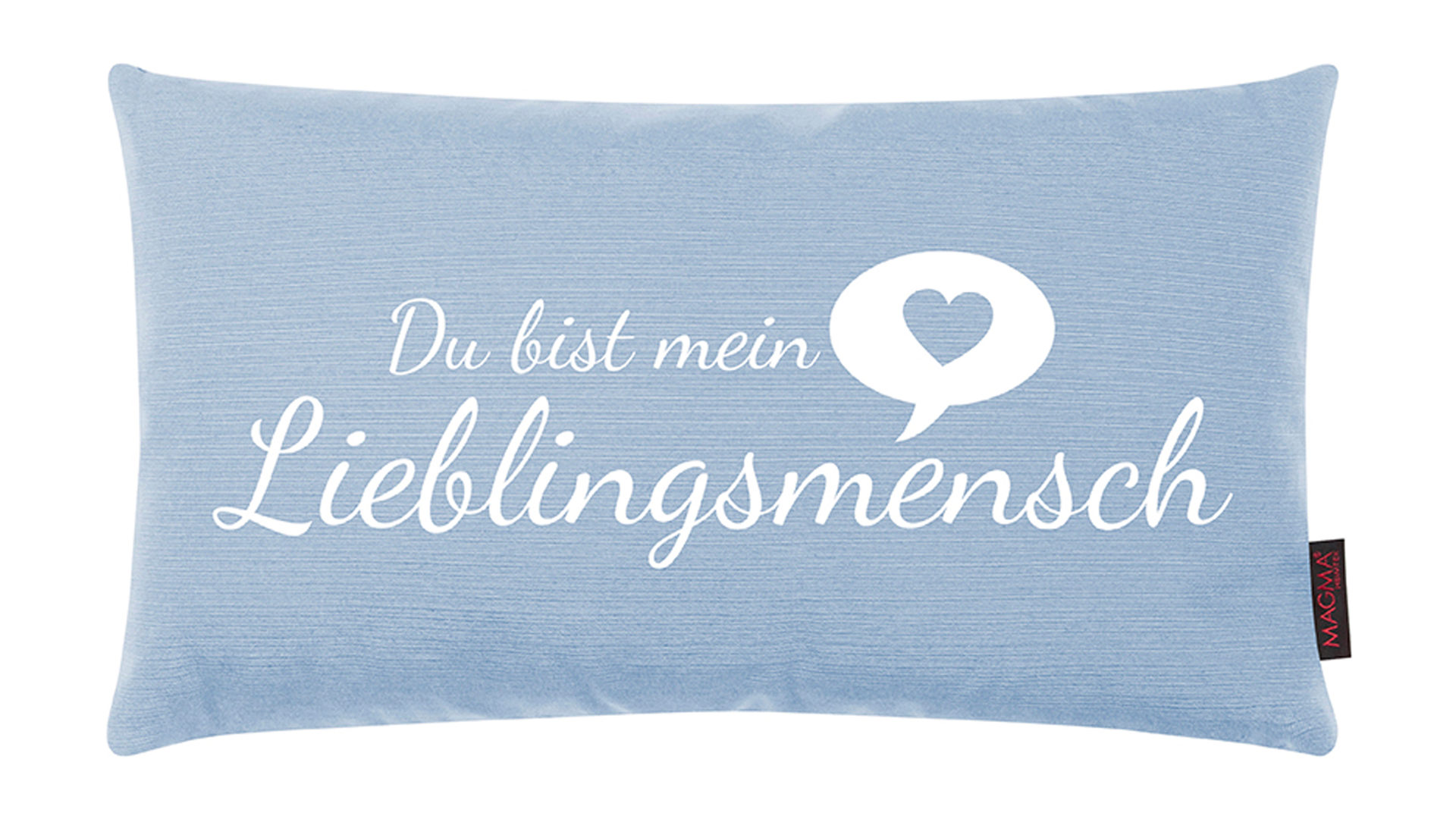 Kissen Magma sitting point aus Stoff in Hellblau MAGMA Kissen mit Spruch hellblauer Bezug – ca. 30 x 50 cm