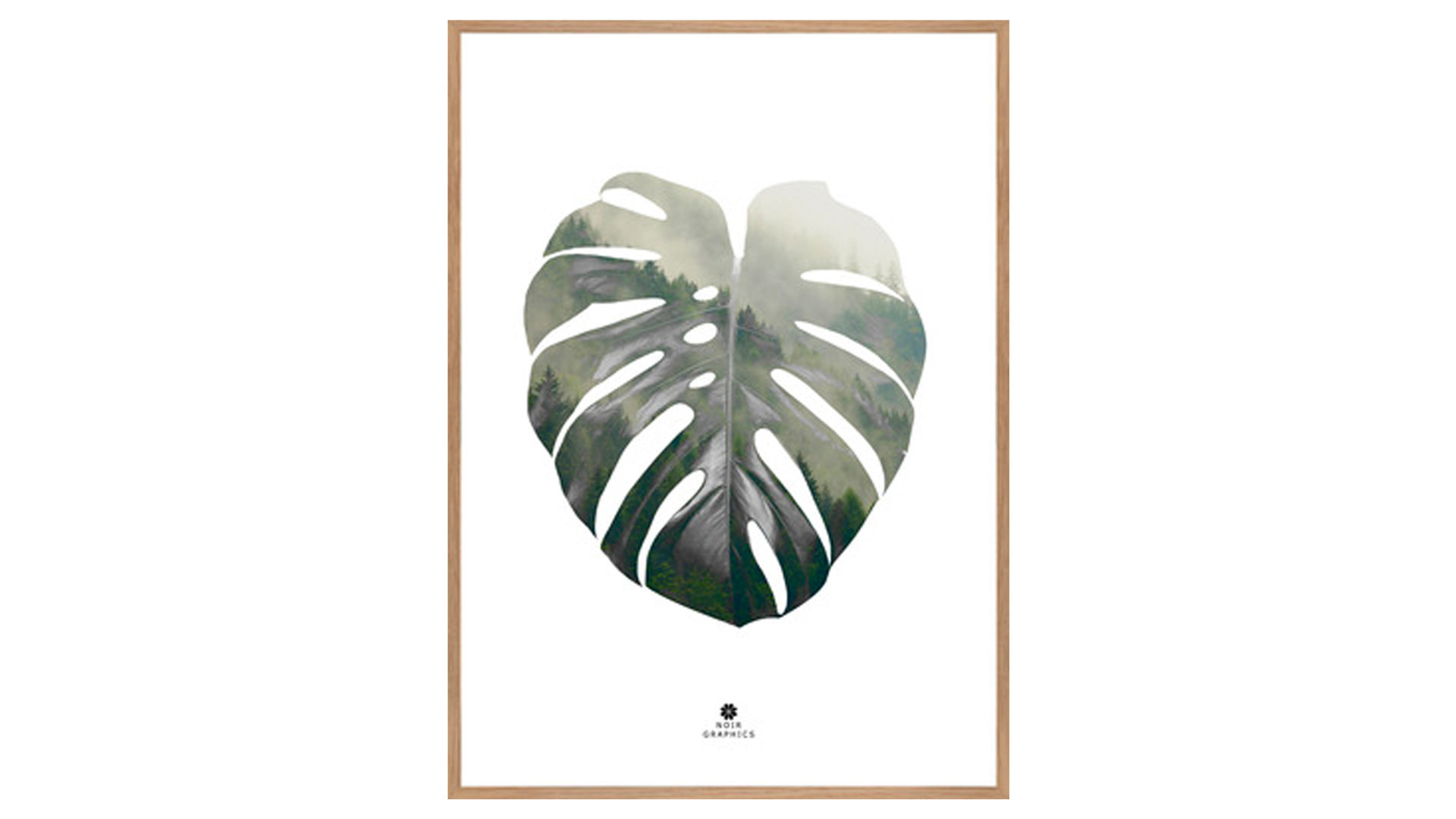 Kunstdruck Malerifabrikken aus Karton / Papier / Pappe in Dunkelgrün Kunstdruck Monstera leaf Seidenpapier, Glas & Eichenholz – ca. 50 x 70 cm