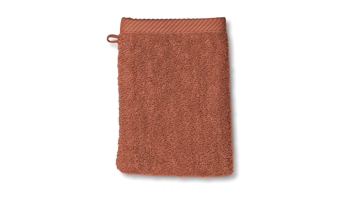Waschlappen Kela | keck & lang aus Naturfaser in Braun Handtuchserie Ladessa - Waschhandschuh terrafarbene Baumwolle - ca. 15 x 21 cm
