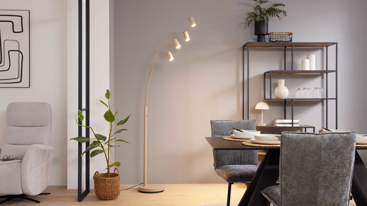 Stehleuchte Interliving aus Metall in Beige Interliving Leuchten Serie 9354 - Stehlampe sandfarbenes Metall - Höhe ca. 204 cm