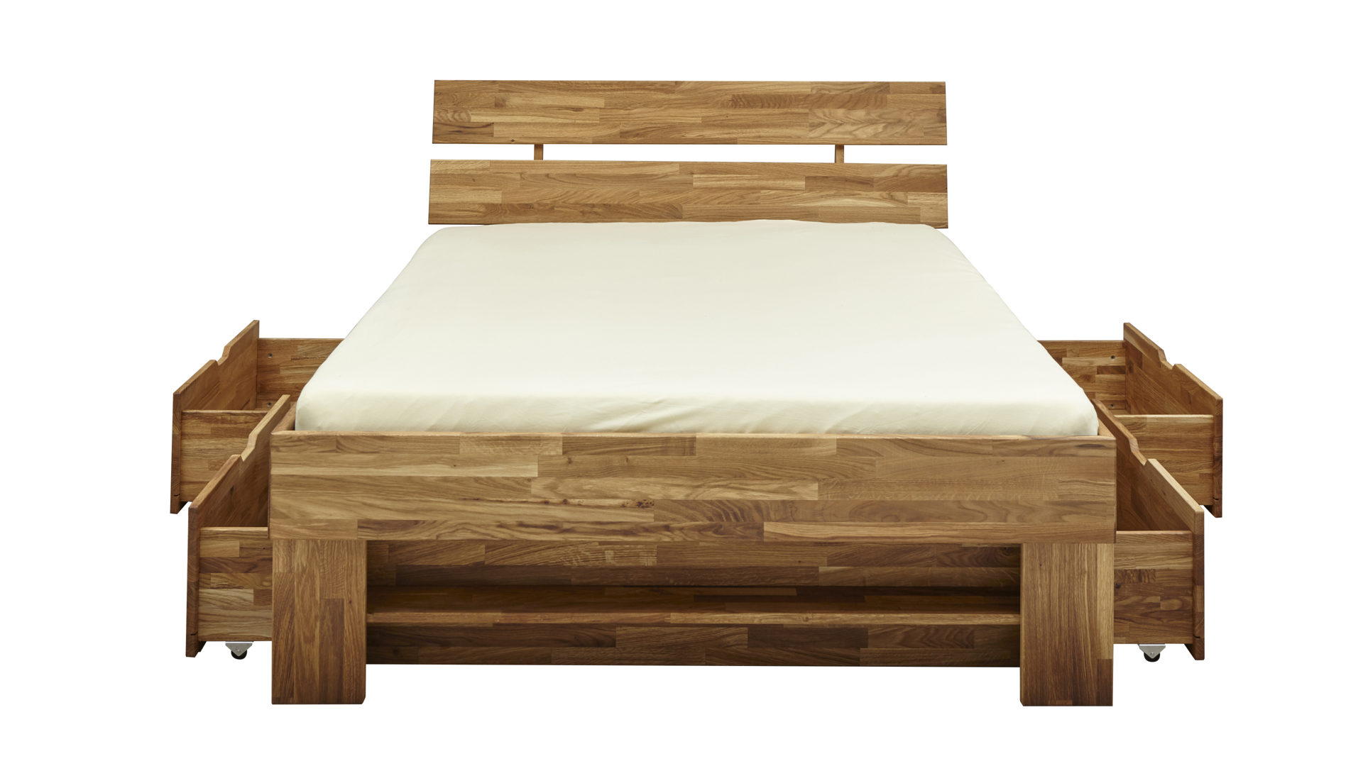 Einzelbett Elfo-möbel aus Holz in Holzfarben Massivholzmöbel - Funktionsbettgestell geölte Wildeiche – Liegefläche ca. 140 x 200 cm