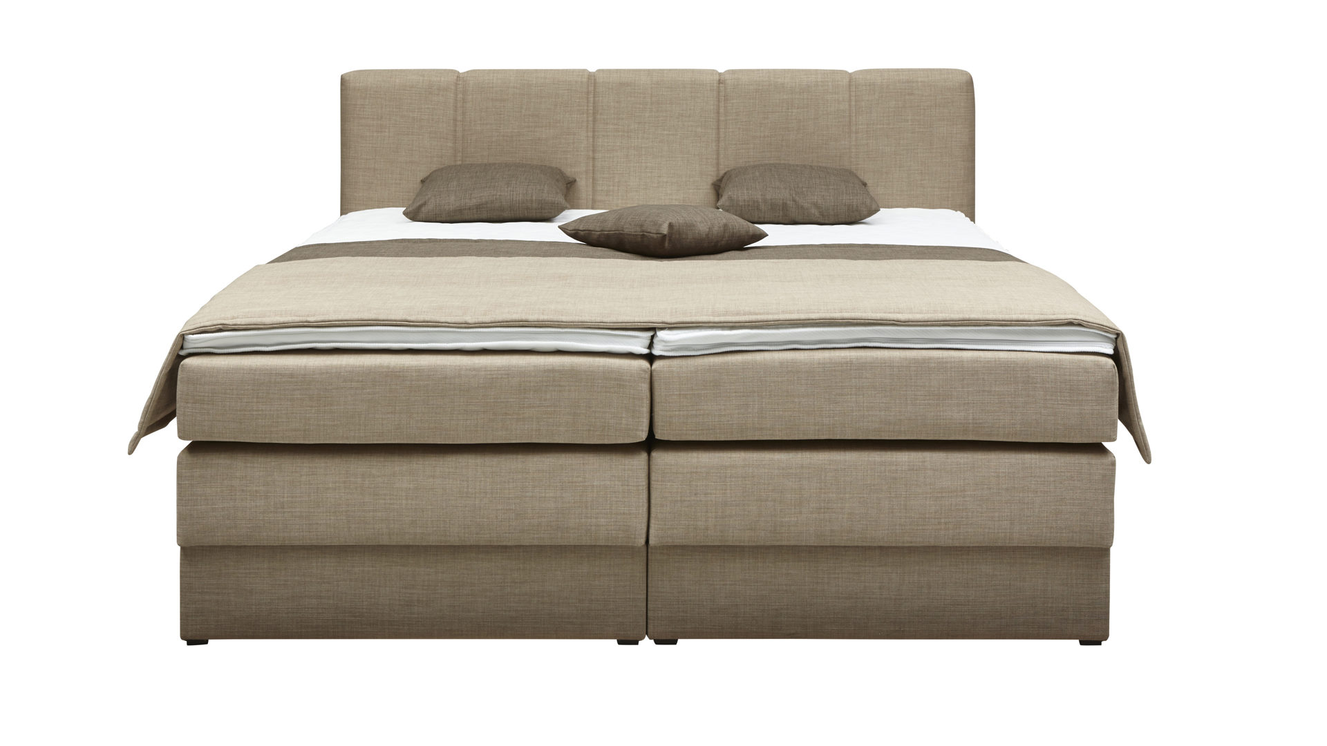 Boxspringbett Hapo schlafmöbel aus Stoff in Beige KAWOO Boxspringbett - Polsterbett Valentin sandfarbenes Flachgewebe C763 – Liegefläche ca. 180 x 200 cm
