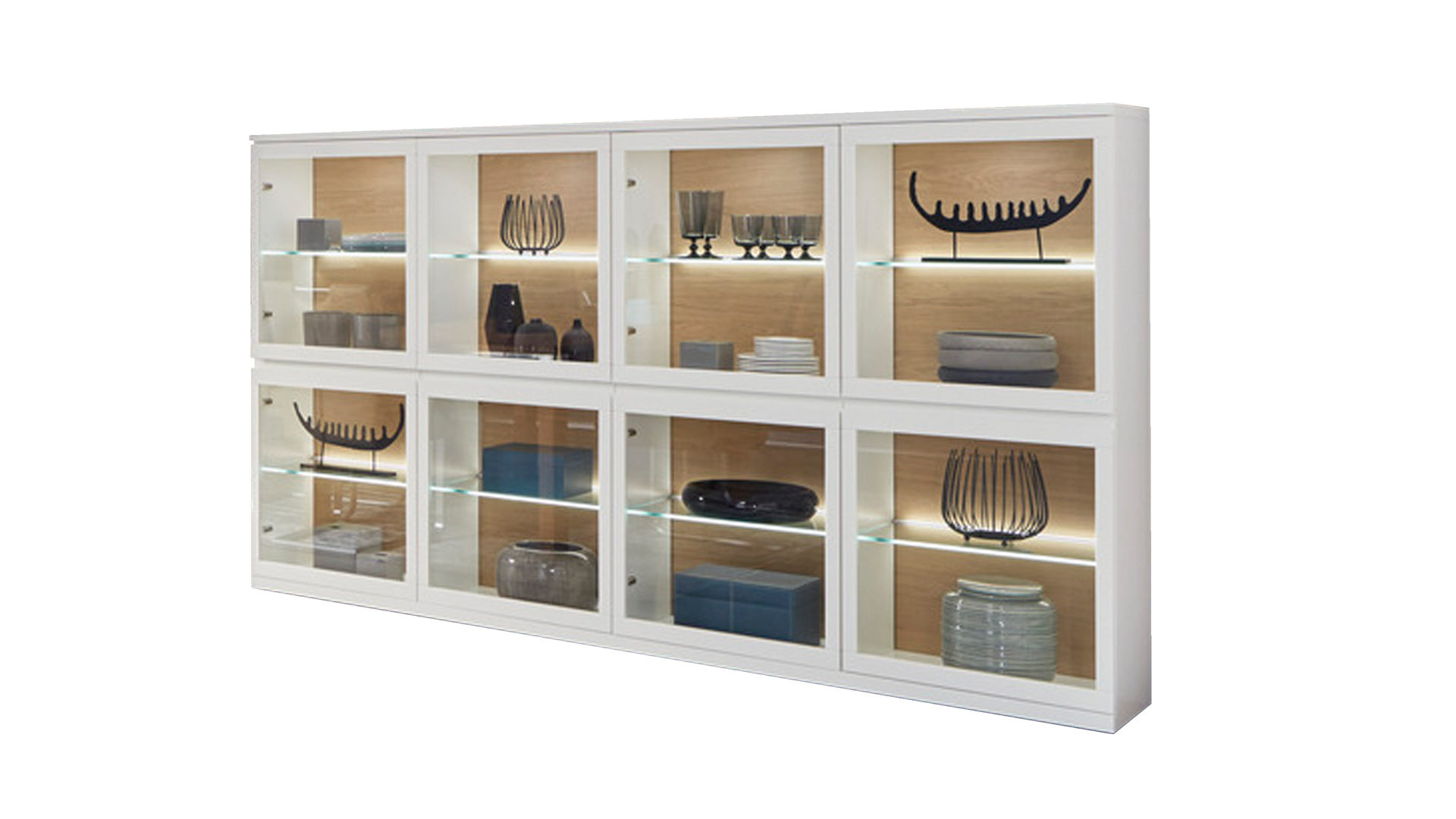 Highboard Rmw wohnmoebel aus Holz in Weiß Varianta Highboard mattweiße Lackoberflächen – acht Glastüren