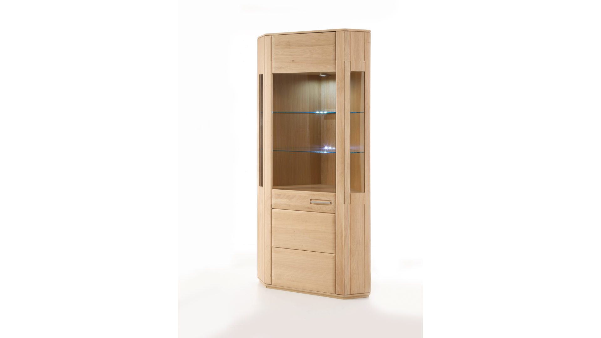 Vitrine Mca furniture aus Holz in Holzfarben Eckvitrine bzw. Schrank Bianco geölte Eiche – eine Tür