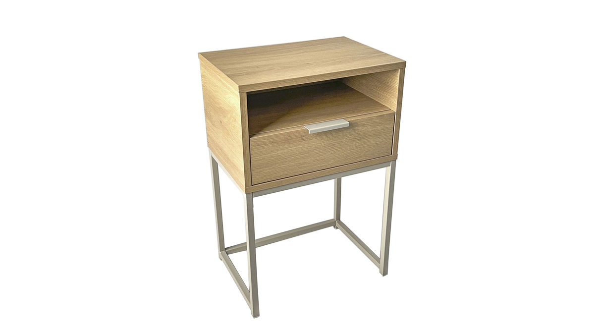 Nachtkommode Haku aus Holz in Holzfarben Nachtkonsole kaschmirfarben & Eiche - ca. 40 x 60 cm
