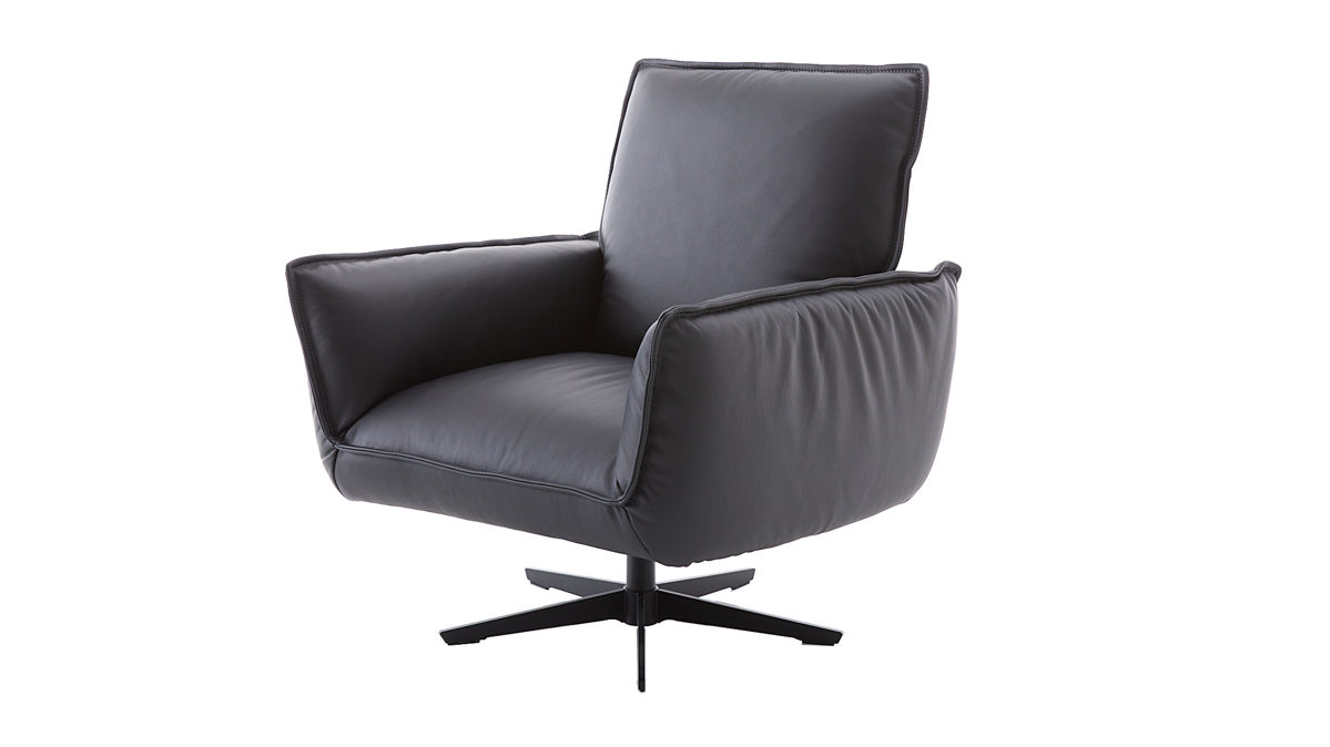 Drehsessel Koinor aus Leder in Schwarz KOINOR Sessel Buddy schwarzer Lederbezug & schwarzes Metalldrehkreuz - ca.  86 x 96 cm