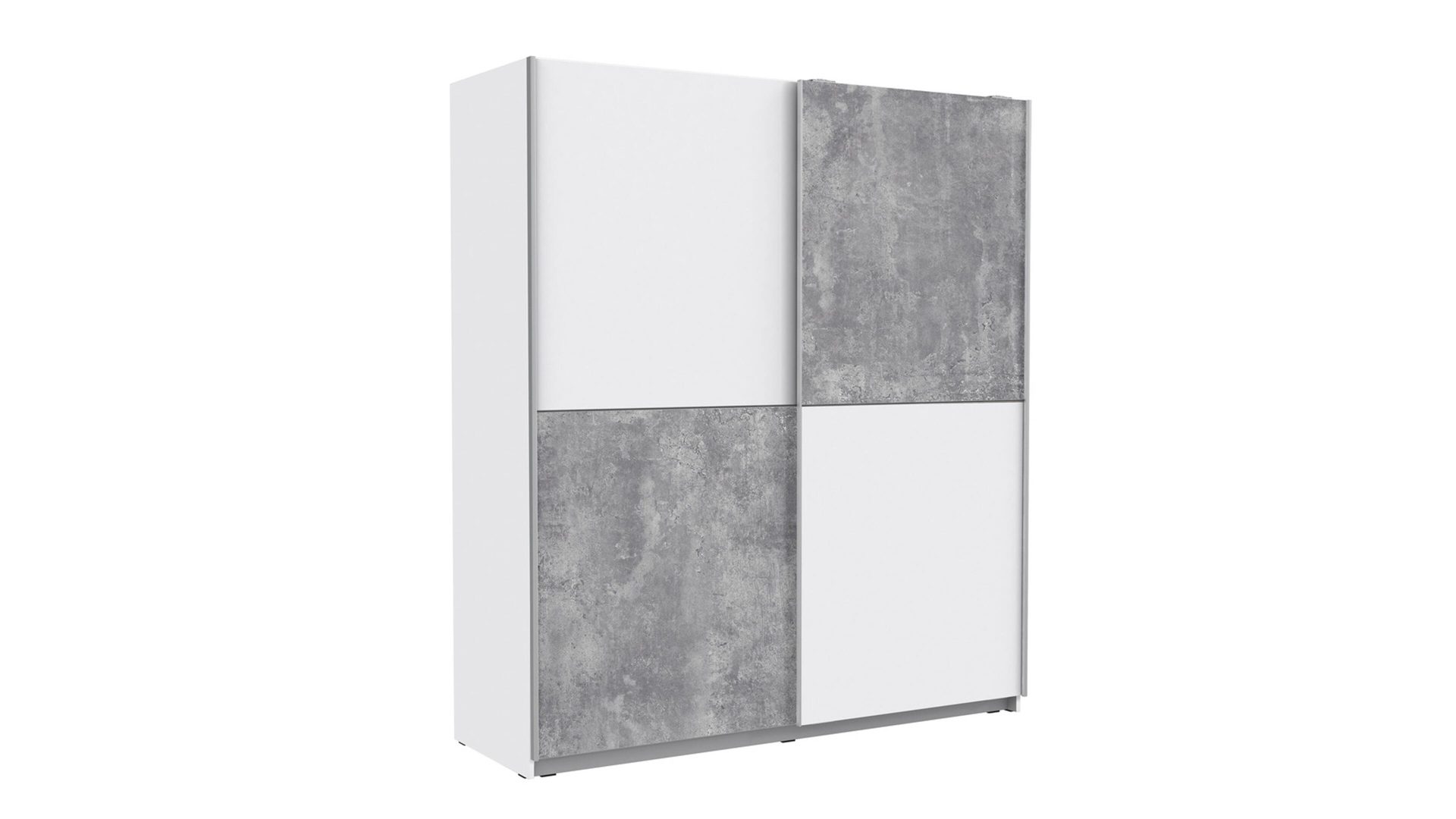 Kleiderschrank Forte aus Holz in Grau Schwebetürenschrank bzw. Kleiderschrank weiße & betonfarbene Kunststoffoberflächen – Breite ca. 170 cm, zwei Türen