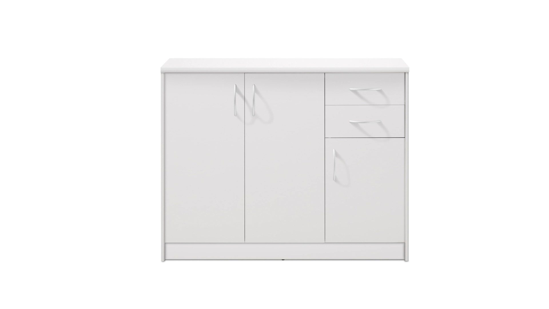 Kombikommode Bega consult aus Holz in Weiß Kombikommode als Wohnzimmermöbel weiße Kunststoffoberflächen – drei Türen, zwei Schubladen