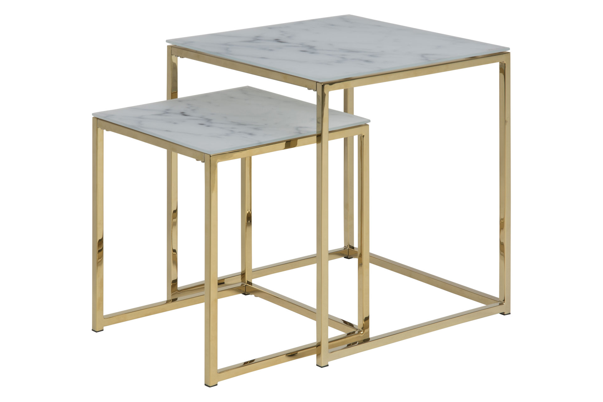 3-Satz-Tisch Actona group a/s aus Glas in Weiß Zwei-Satz-Tisch bzw. Wohnzimmertisch-Set Alisma Weiß & Gold – zweiteilig