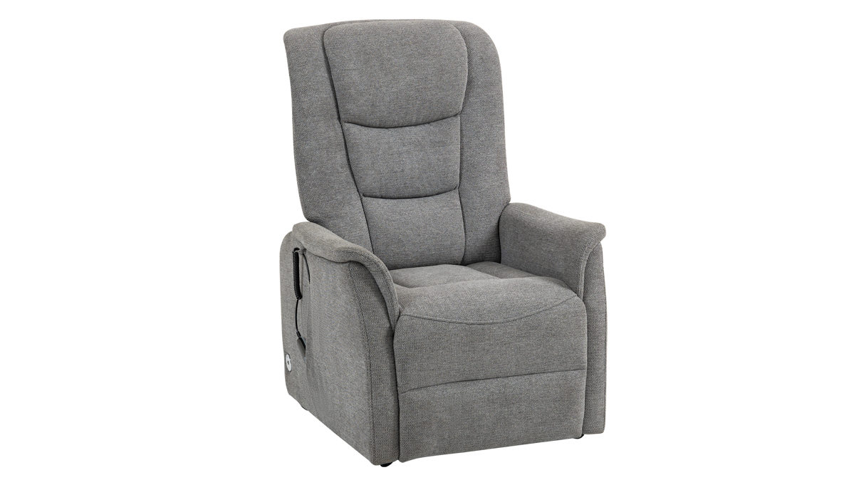 Relaxsessel Duo collection aus Stoff in Grau Parma 2 Relaxsessel mit Aufstehhilfe grauer Webstoff 198 & schwarzes Metallgestell