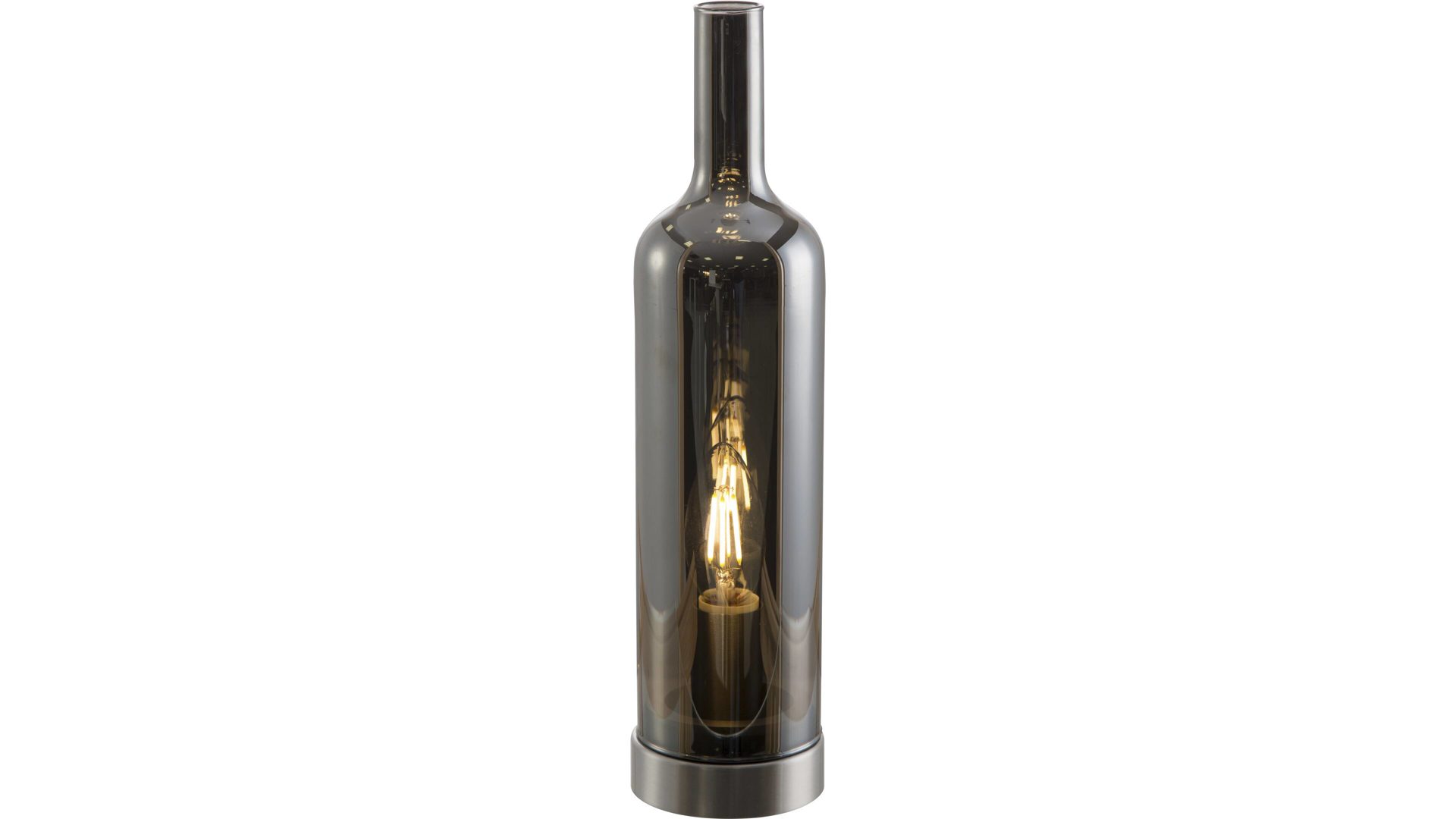 Tischleuchte Art home - nino leuchten aus Glas in Grau Nino Tischleuchte Bottle rauchgraues Glas & Nickel – Höhe ca. 33 cm