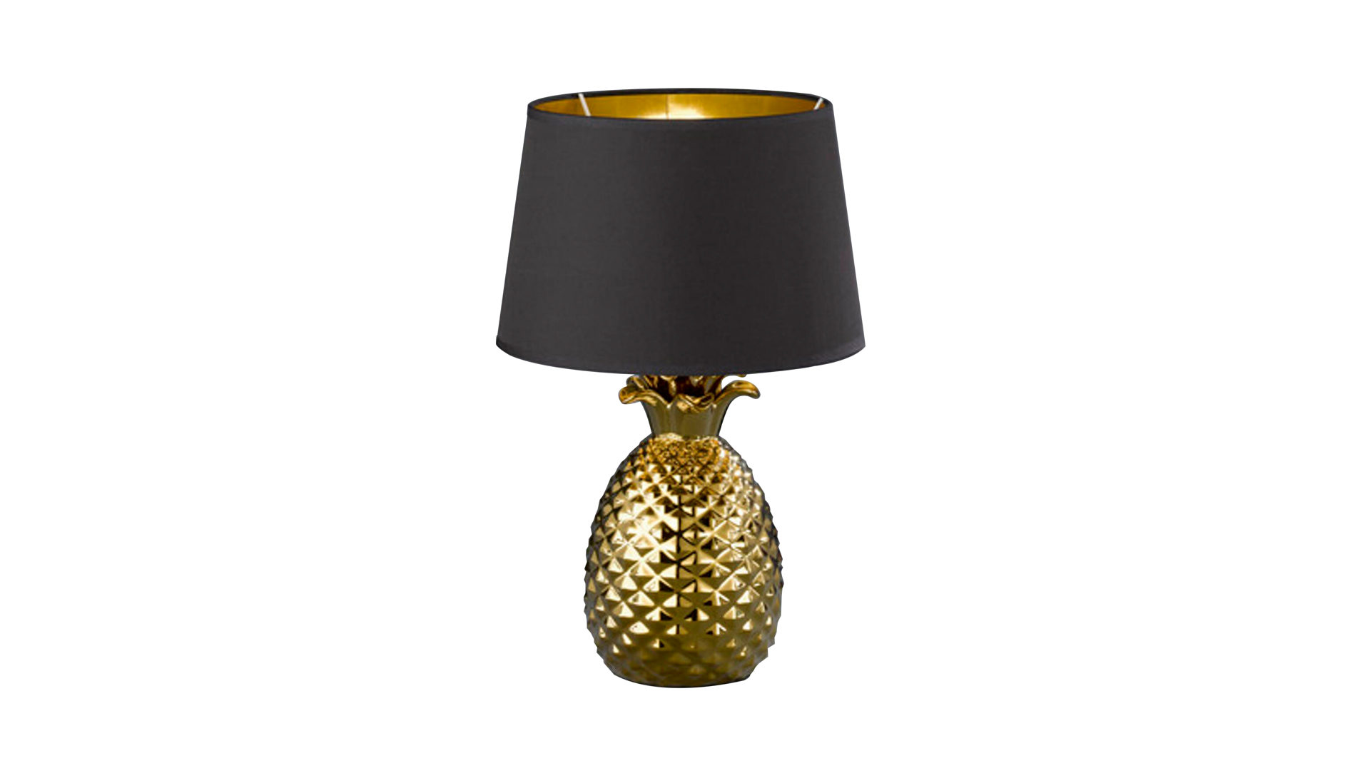 Tischleuchte Reality leuchten aus Stoff in Metallfarben Tischleuchte Pineapple goldfarbene Keramik & schwarzer Stoff – Höhe ca. 43 cm