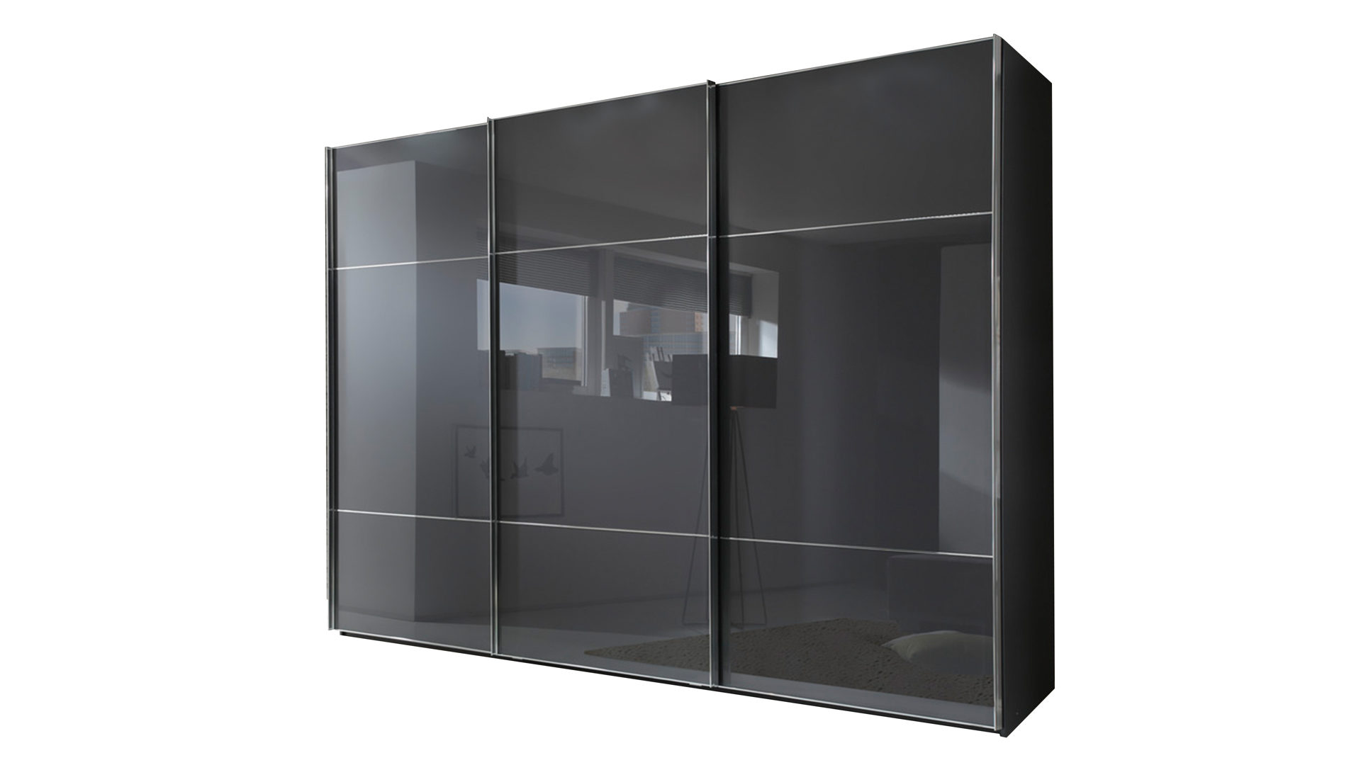 Kleiderschrank Nolte möbel | germersheim aus Glas in Grau Schwebetürenschrank Marcato 2.3 graphit- & basaltfarbene Oberflächen – drei Türen