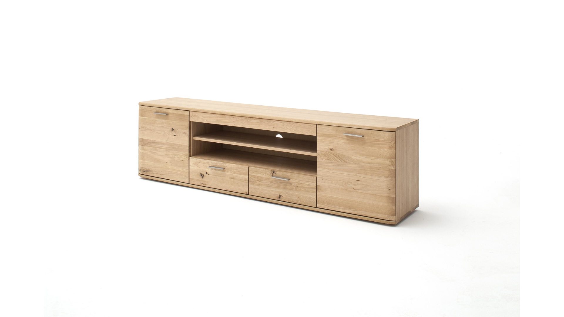 Lowboard Mca furniture aus Holz in Holzfarben Lowboard biancofarbene Balkeneiche – zwei Türen, zwei Schubladen, zwei offene Fächer