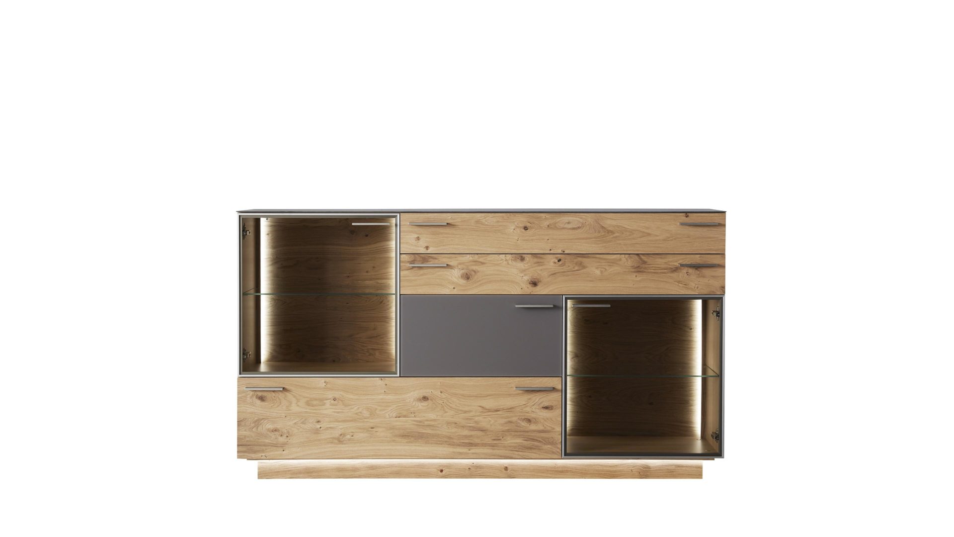 Sideboard Schröder wohnmöbel aus Holz in Braun Sideboard terrafarbenes Satinglas & Kernasteiche – drei Türen, zwei Schubladen