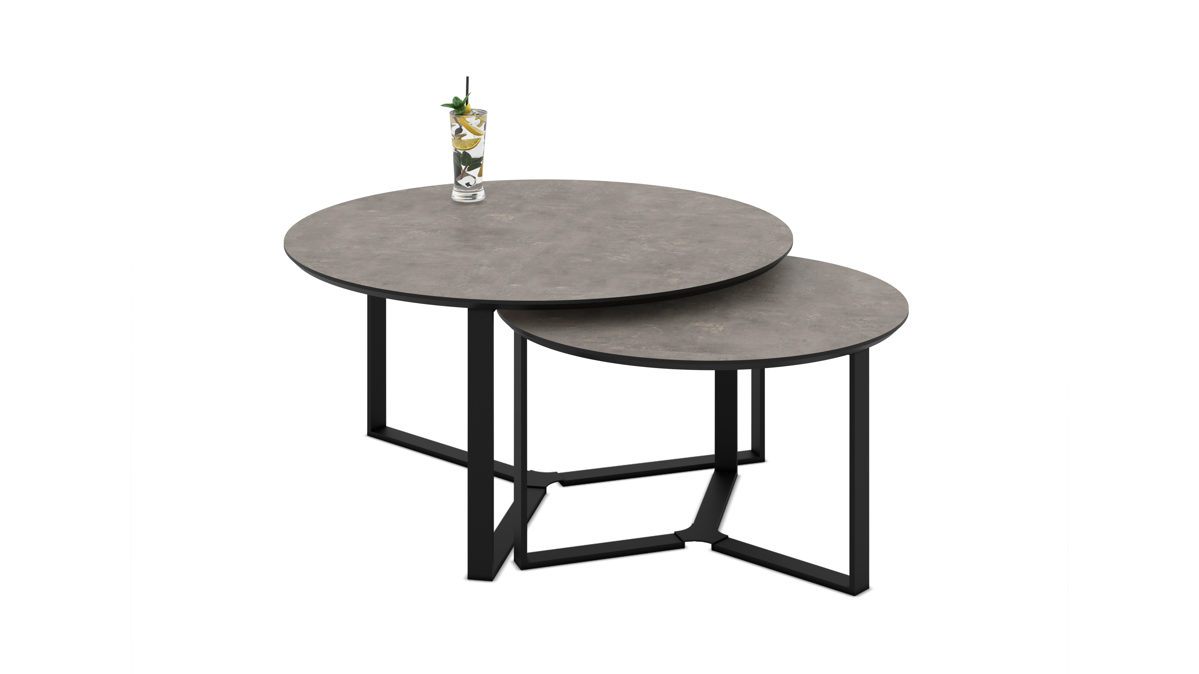 Couchtisch Hela aus Holz in Dunkelgrau Couchtisch-Set Massa CT dunkle Betonoptik & schwarzes Metall - zweiteilig