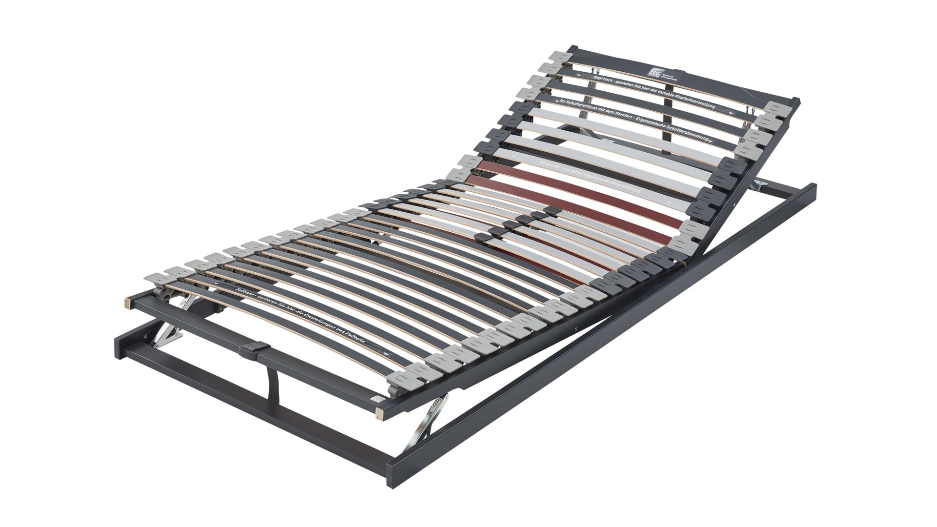 Lattenrost Interliving aus Holz in Grau Interliving Lattenrost Serie 1942 mit Gasdruckfeder manuelle Kopf- & Fußteilverstellung mit Gasdruckfeder – Liegefläche ca. 140 x 200 cm