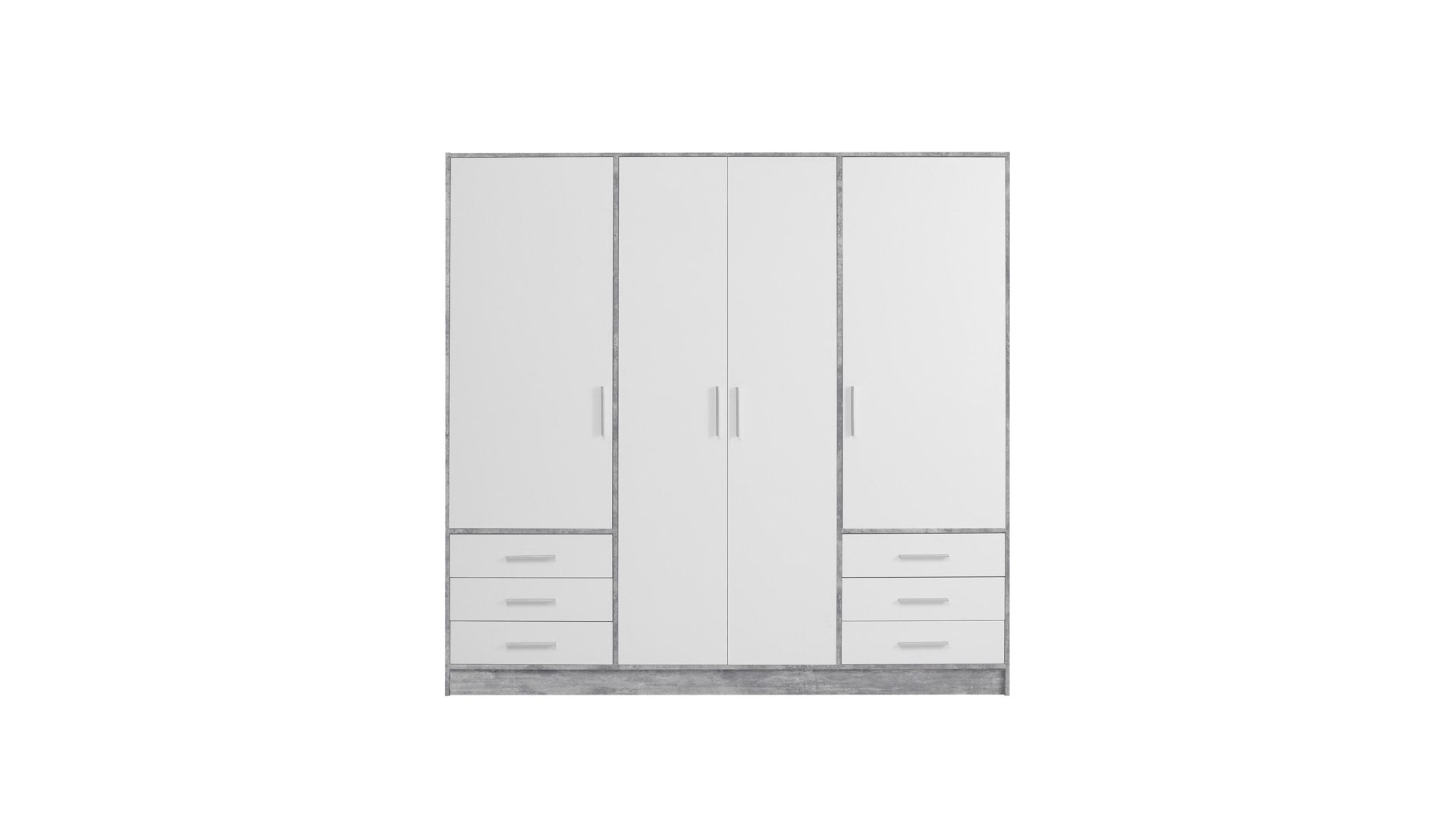 Kleiderschrank Forte® aus Holz in Grau Kleiderschrank Jupiter Beton Lichtgrau & Weiß – Breite ca. 207 cm, vier Türen, sechs Schubladen