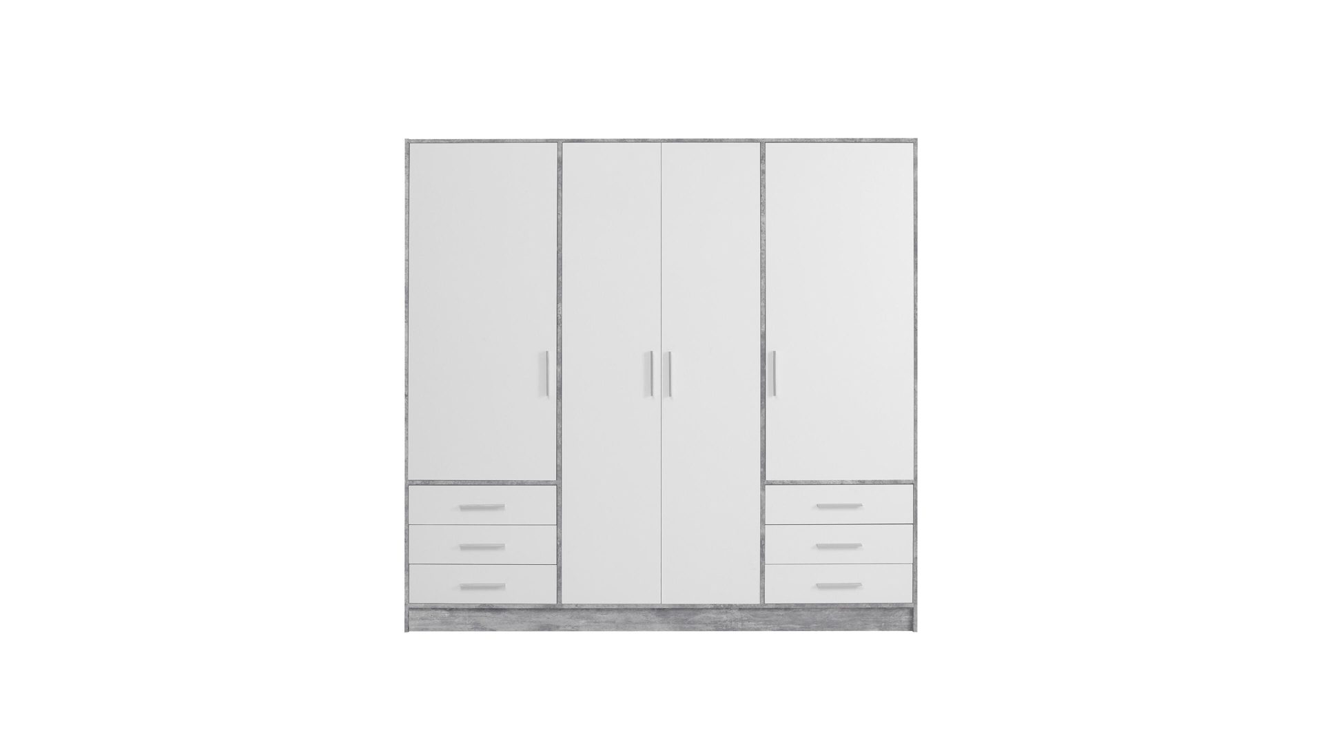 Kleiderschrank Forte aus Holz in Grau Kleiderschrank Jupiter Beton Lichtgrau & Weiß – Breite ca. 207 cm, vier Türen, sechs Schubladen