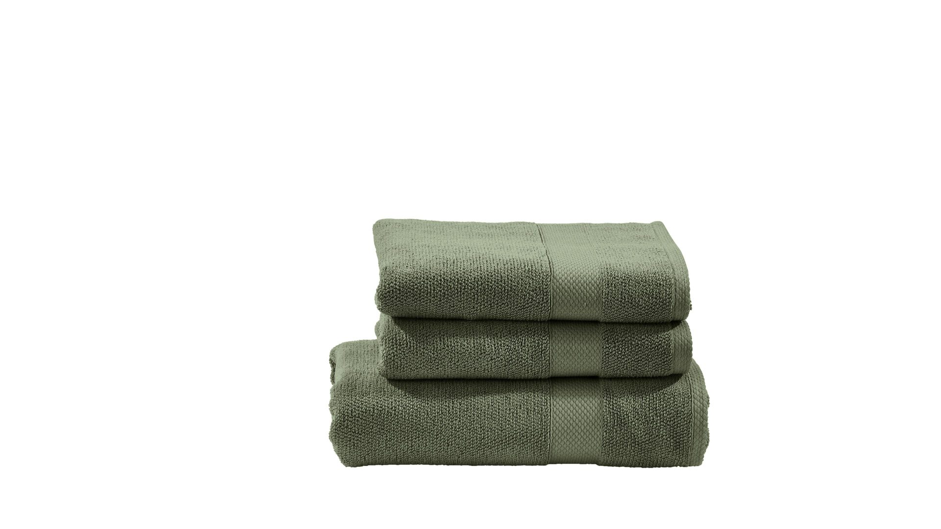 Handtuch-Set Done.® be different aus Stoff in Dunkelgrün DONE.® Handtuch-Set Deluxe für Ihre Heimtextilien khakifarbene Baumwolle  – dreiteilig