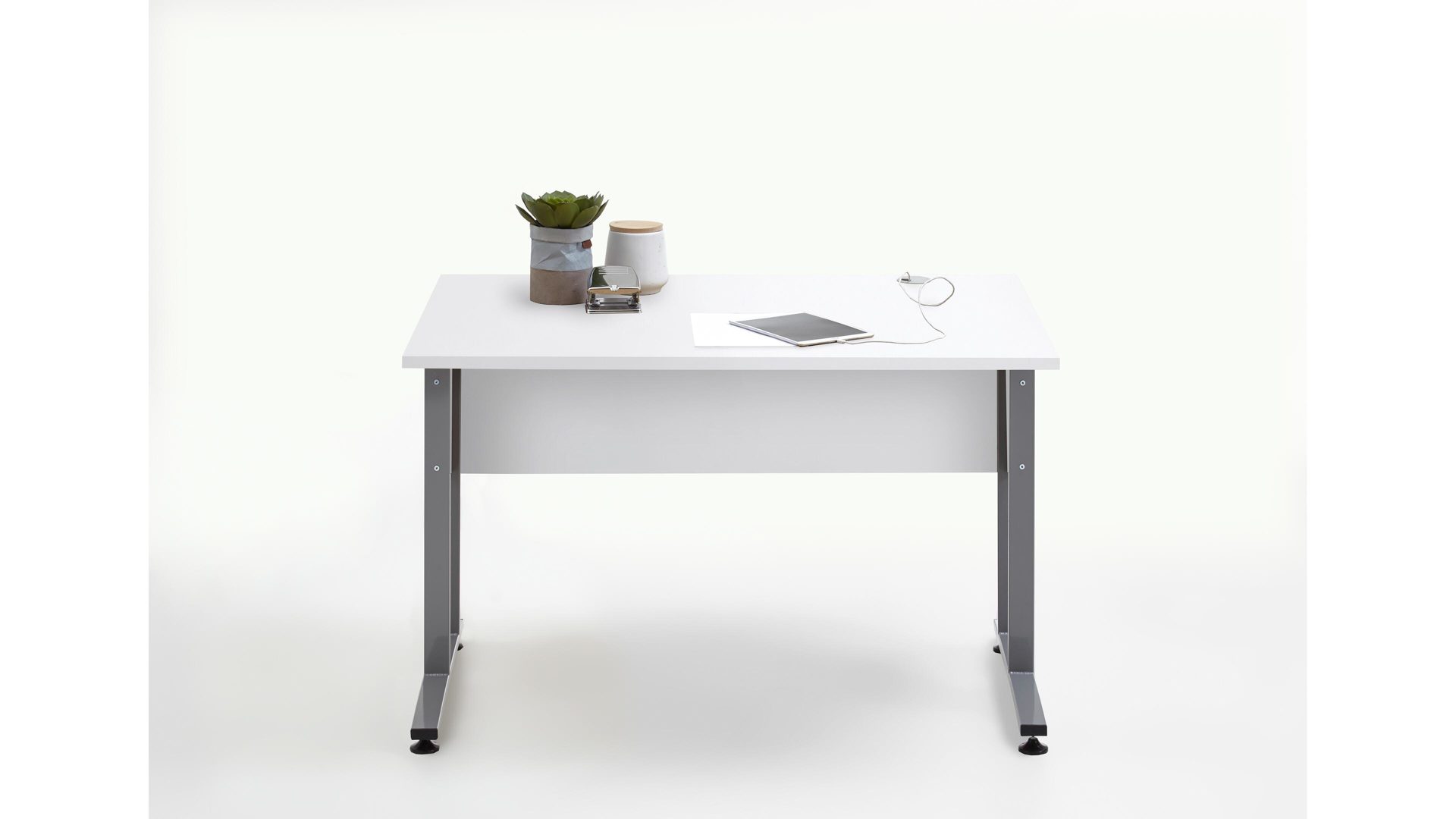 Schreibtisch Fmd furniture aus Holz in Weiß Schreibtisch als Büromöbel brilliantweiße Kunststoffoberflächen – Länge ca. 120 cm