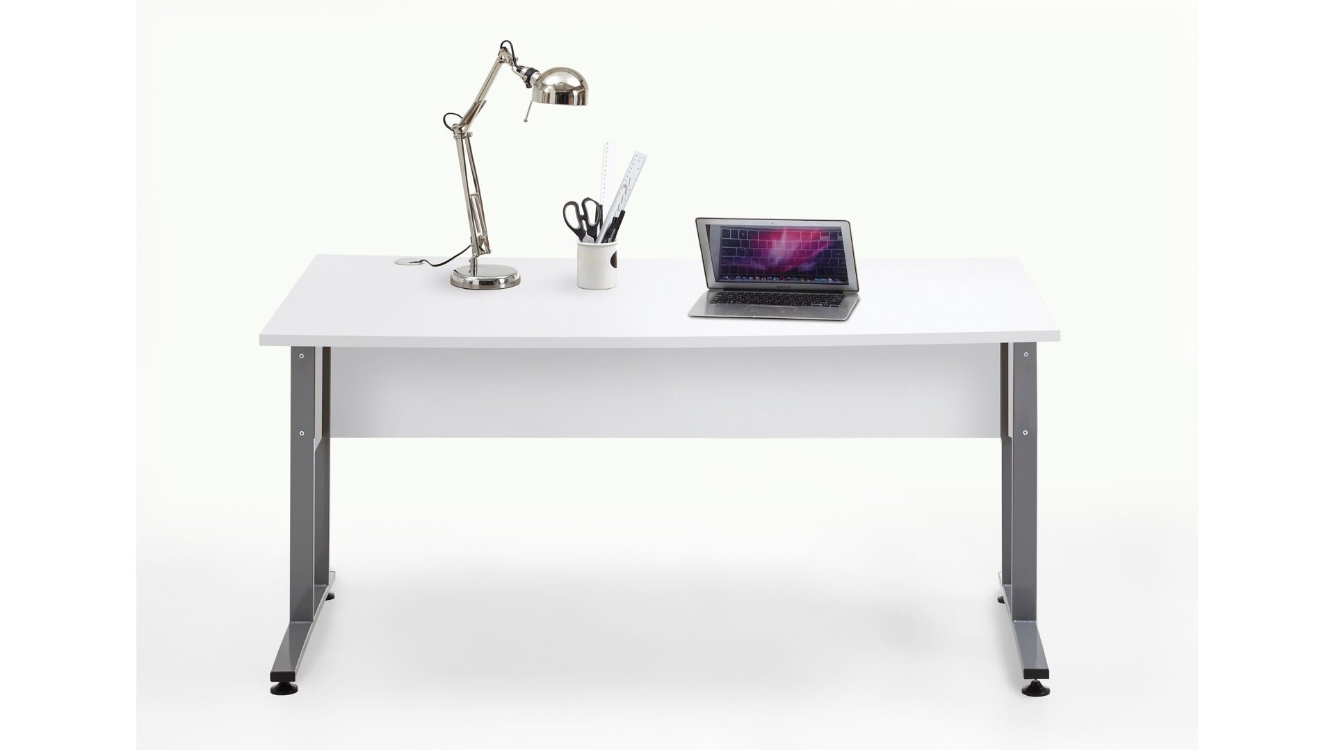 Schreibtisch Fmd furniture aus Holz in Weiß Schreibtisch - Arbeitstisch brilliantweiße Kunststoffoberflächen – Länge ca. 160 cm