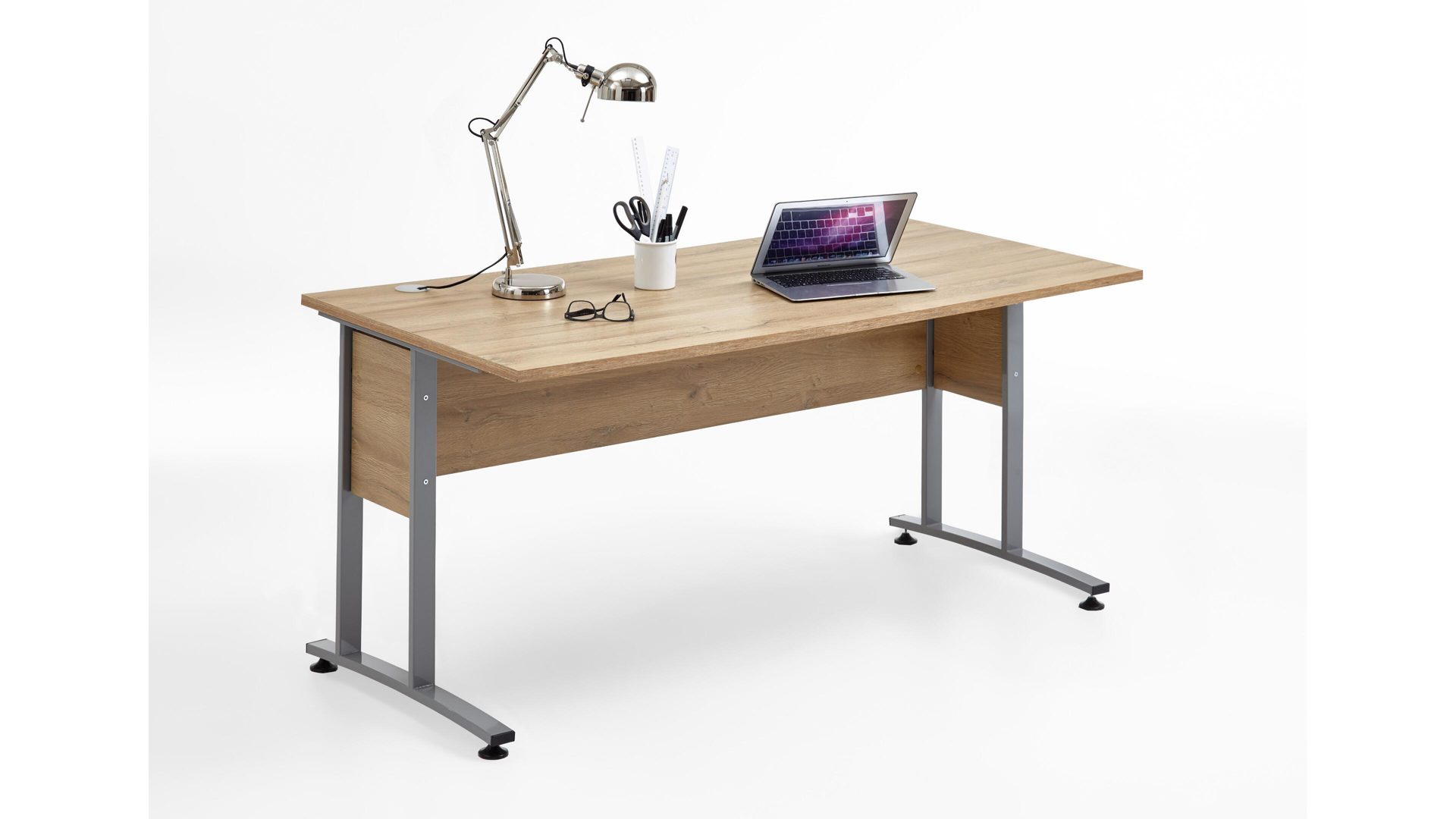 Schreibtisch Fmd furniture aus Holz in Holzfarben Schreibtisch als Büromöbel alteichefarbene Kunststoffoberflächen – Länge ca. 160 cm