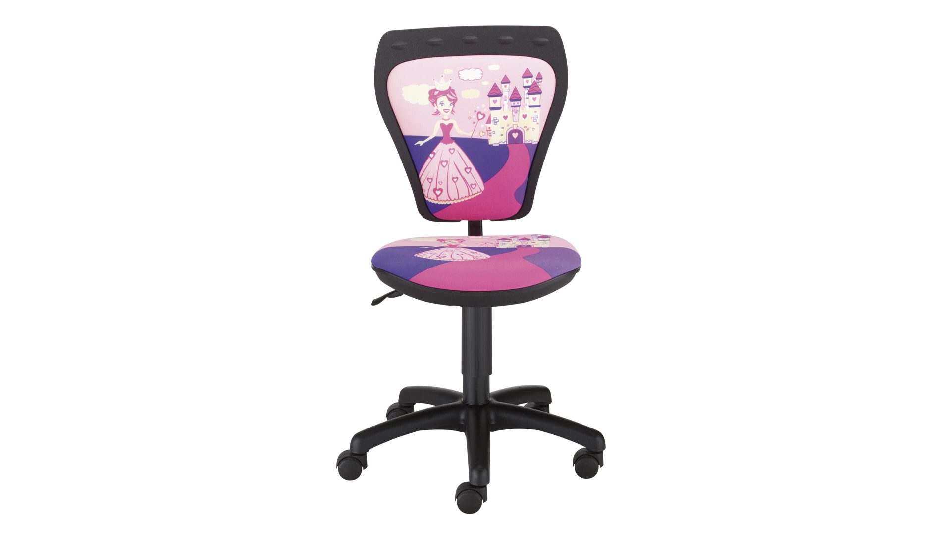 Drehstuhl Nowy styl aus Stoff in Pink Kinder-Drehstuhl pinker Motivbezug Cartoon Fox Butterfly & schwarzes Drehkreuz