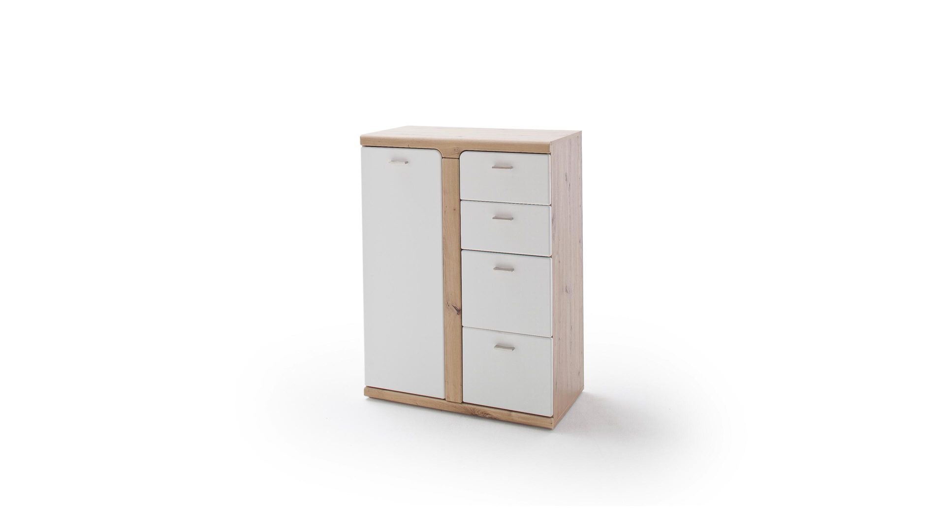 Kombikommode Mca furniture aus Holz in Weiß Garderoben-Kombikommode weiße & balkeneichefarbene Kunststoffoberflächen – eine Tür, vier Schubladen