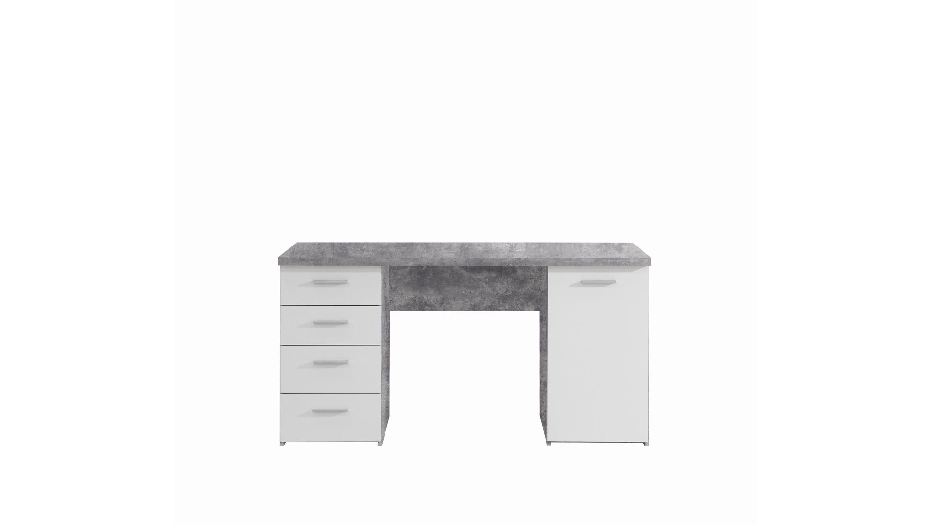 Schreibtisch Forte aus Holz in Grau Schreibtisch lichtgraue betonfarbene & weiße Kunststoffoberflächen – ca. 145 x 60 cm
