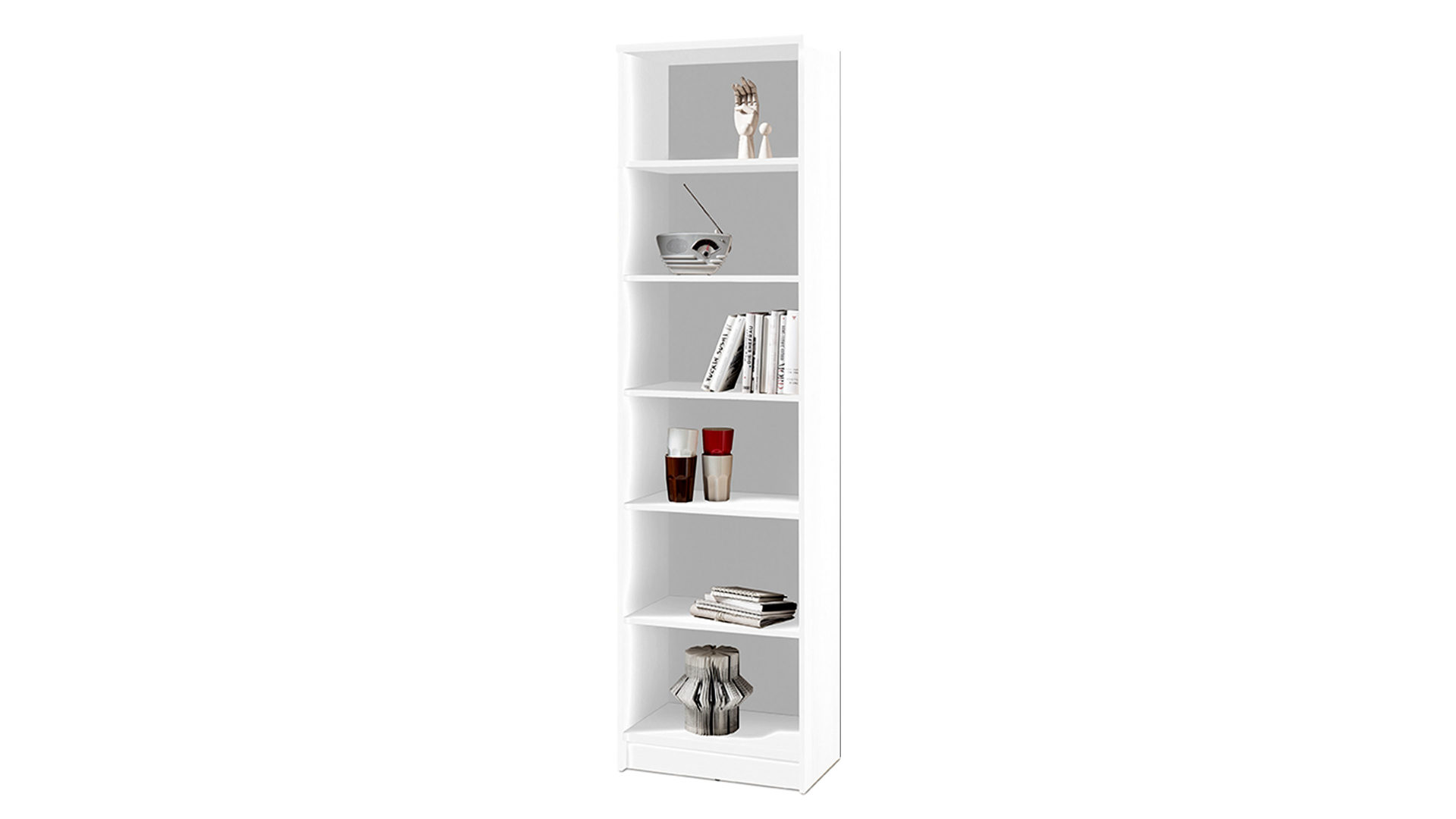Regal Bega consult aus Holz in Weiß Bücherregal als Wohnzimmermöbel weiße Kunststoffoberflächen – ca. 54 x 198 cm, fünf Böden