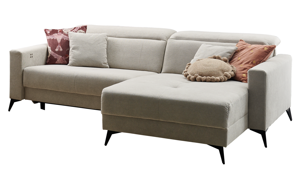Ecksofa A. z. iwaniccy aus Stoff in Beige Polsterprogramm Bridge - Funktions-Ecksofa beigefarbener Chenillebezug Curio 84 Beige - Stellfläche ca. 251 x 165 cm