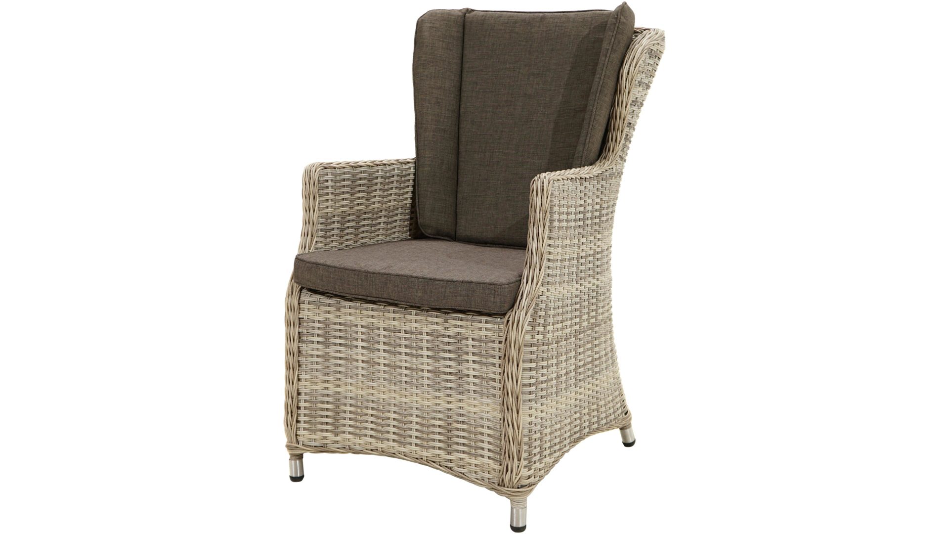 Gartenstuhl Ploß aus Kunststoff in Beige Ploß Geflecht-Diningsessel Havanna als Gartenstuhl taupe-cremefarben meliertes Polyrattan & graue Polster
