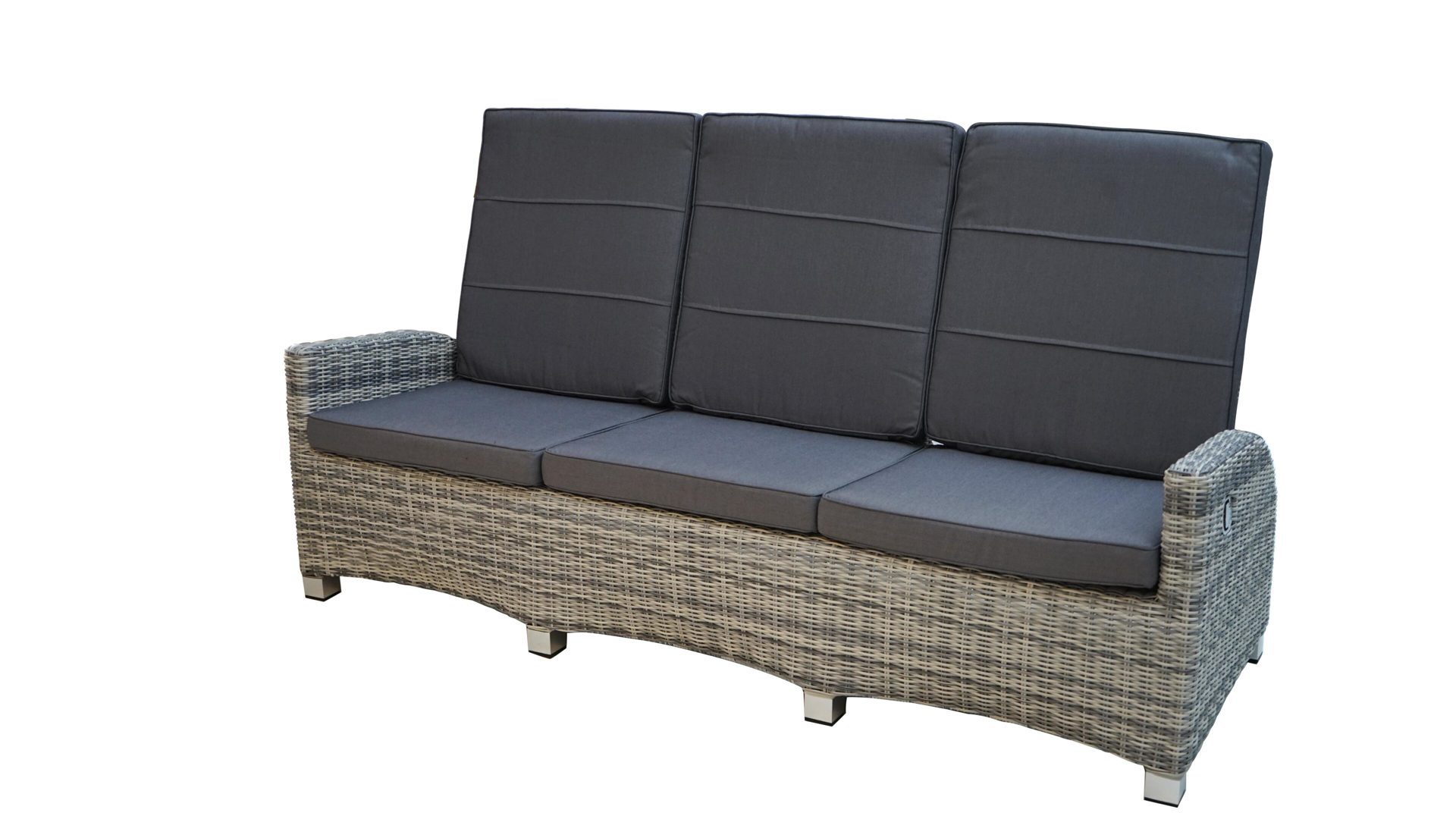 Lounge-Sofa Ploß aus Kunststoff in Grau Ploß Loungesofa Petrana als Sitzmöbel für den Garten grau-weiß meliertes Polyrattan & graues Polster – Länge ca. 213 cm