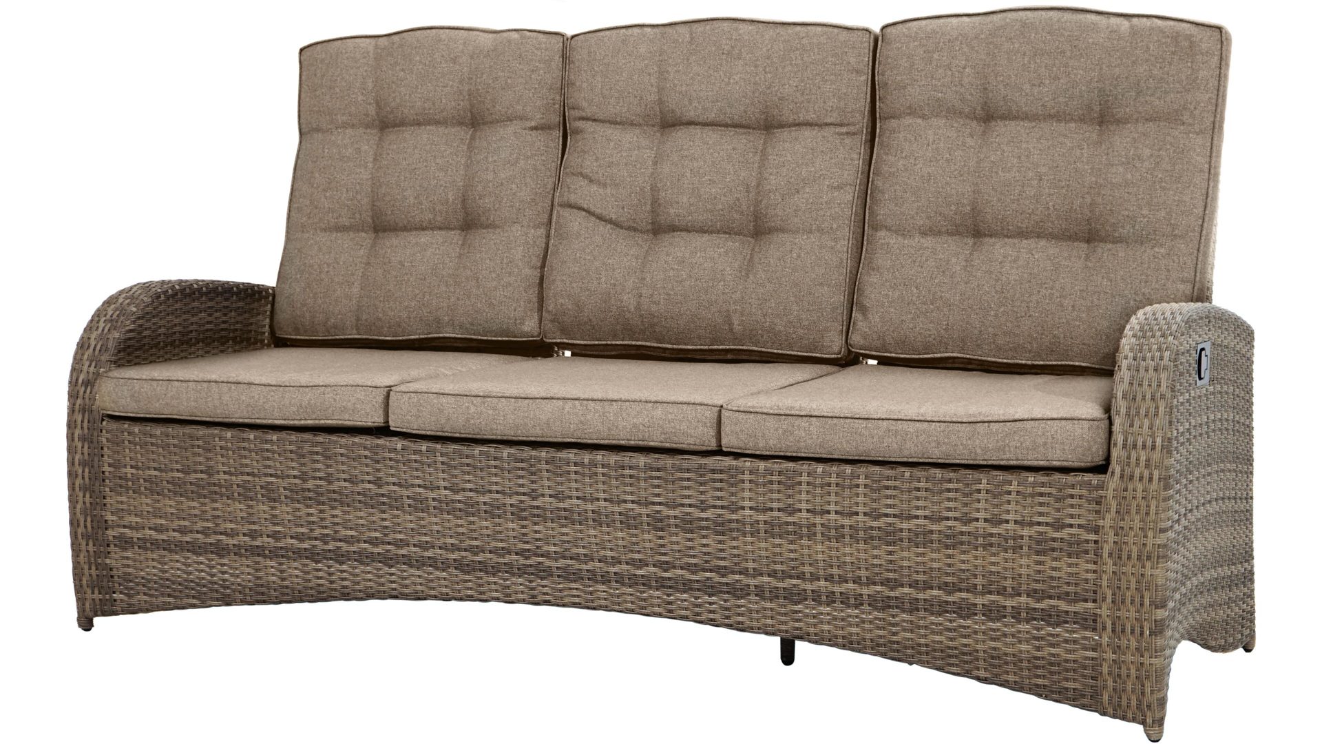 Lounge-Sofa Ploß aus Kunststoff in Beige Ploß Geflecht-Loungesofa Rabida Comfort - Loungemöbel champagnerfarben meliertes Polyrattan & savannafarbene Polster – Länge ca. 210 cm