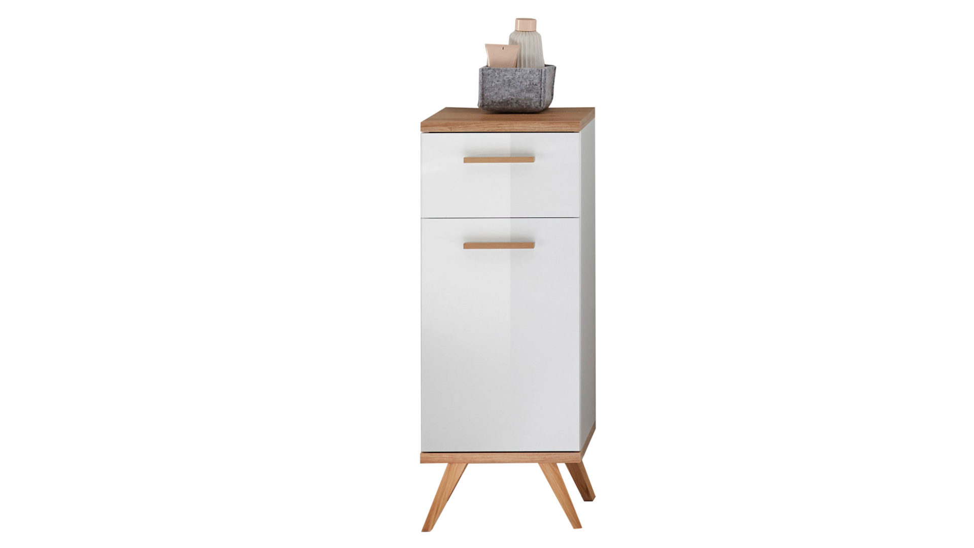 Unterschrank Pelipal aus Holz in Weiß pelipal Bad-Unterschrank Quickset 923 weiße & eichefarbene Kunststoffoberflächen – eine Tür, eine Schublade