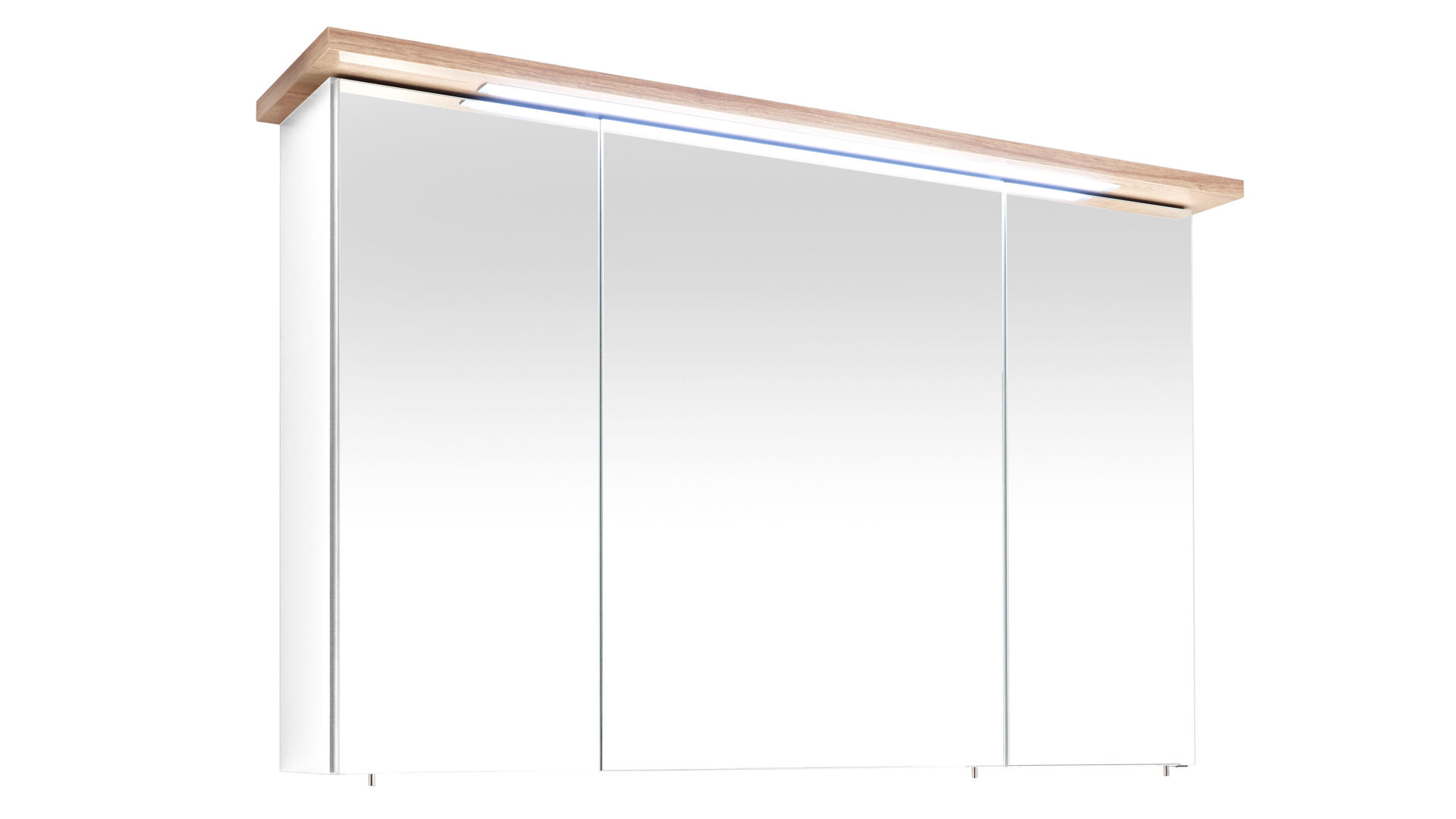 Spiegelschrank Pelipal aus Holz in Weiß pelipal Spiegelschrank Quickset 923 weiße & Riviera eichefarbene Kunststoffoberflächen – drei Spiegeltüren