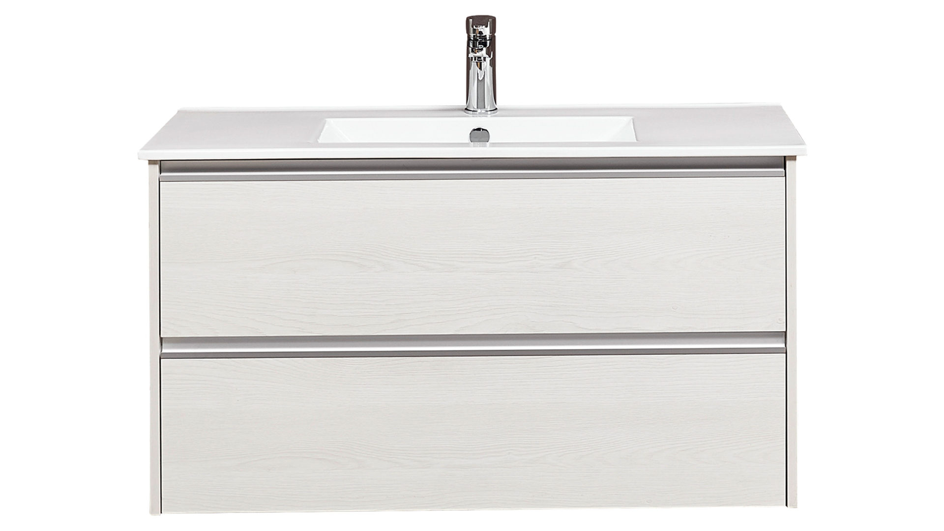 Waschbeckenunterschrank Pelipal aus Holz in Weiß pelipal Waschtischunterschrank Serie 6040 weiße eichefarbene Kunststoffoberflächen – zwei Auszüge