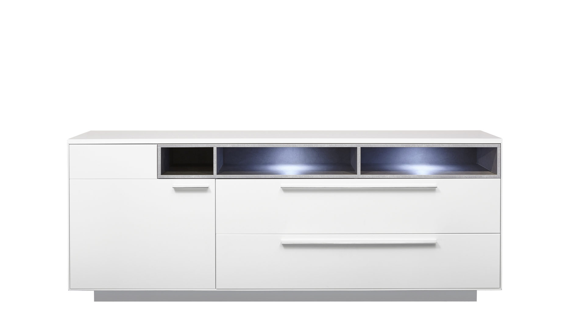 Sideboard Die hausmarke aus Holz in Weiß KAWOO Sideboard V8 - Kommode mattweißer & lavagrauer Mattlack – zwei Türen, zwei Schubladen