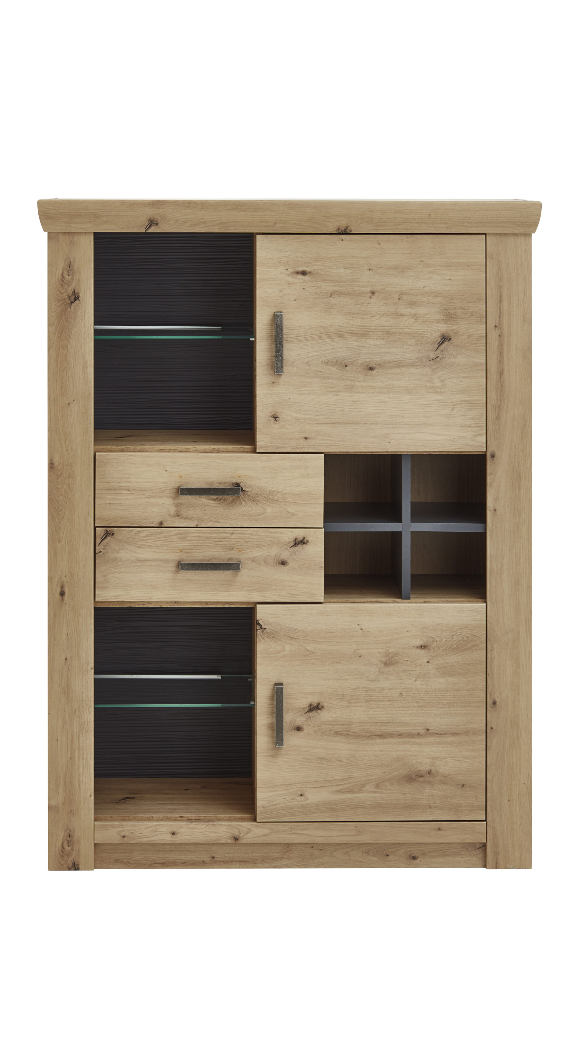 Highboard Mca furniture aus Holz in Holzfarben Highboard balkeneiche- & anthrazitfarbene Kunststoffoberflächen – zwei Türen, zwei  Schubladen