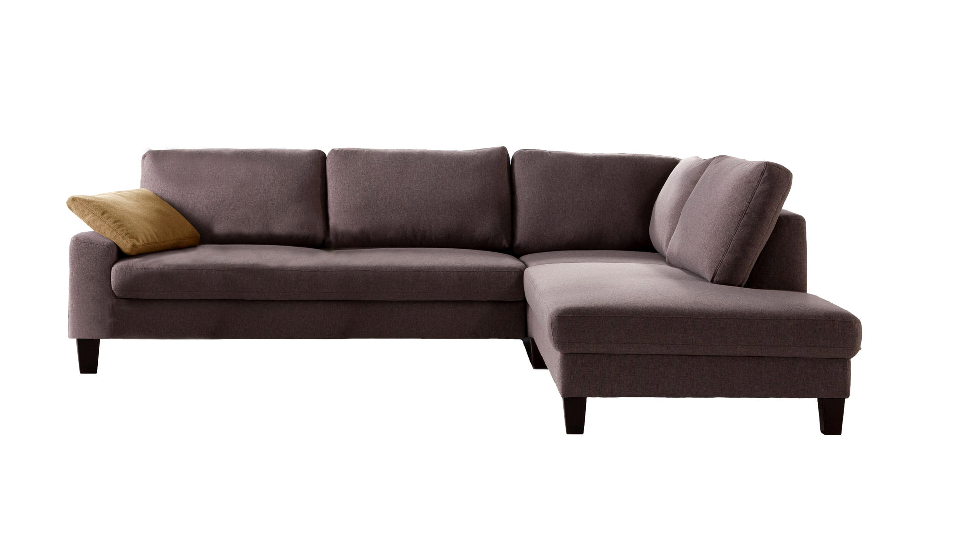 Ecksofa SOFAkultur aus Stoff in Dunkelbraun SOFAkultur Programm SK 405 - Ecksofa steinfarbenes Flachgewebe Florida & kolonialfarbene Holzfüße - Stellfläche ca. 276 x 220 cm