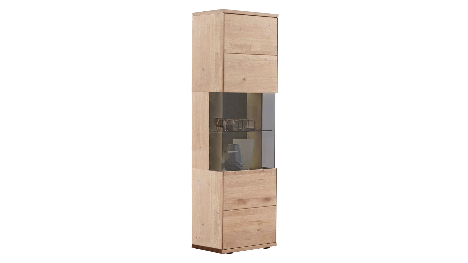 Vitrine Decker aus Holz in Holzfarben Vitrinenschrank biancofarbene Wildeiche – eine Tür