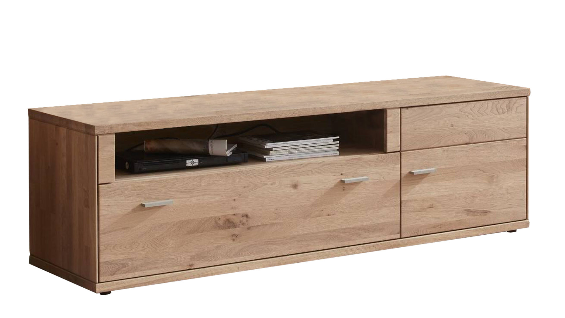 Lowboard Decker aus Holz in Holzfarben Lowboard bzw. TV-Möbel biancofarbene Wildeiche – eine Schublade, eine Tür