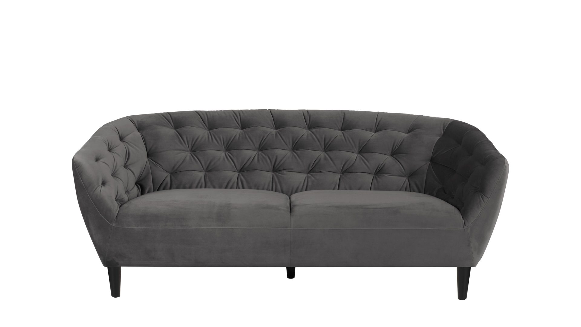 Dreisitzer Actona aus Stoff in Grau Dreisitzer-Sofa als bequemes Polstermöbel dunkelgrauer Samt Vic 28 & schwarze Holzfüße
