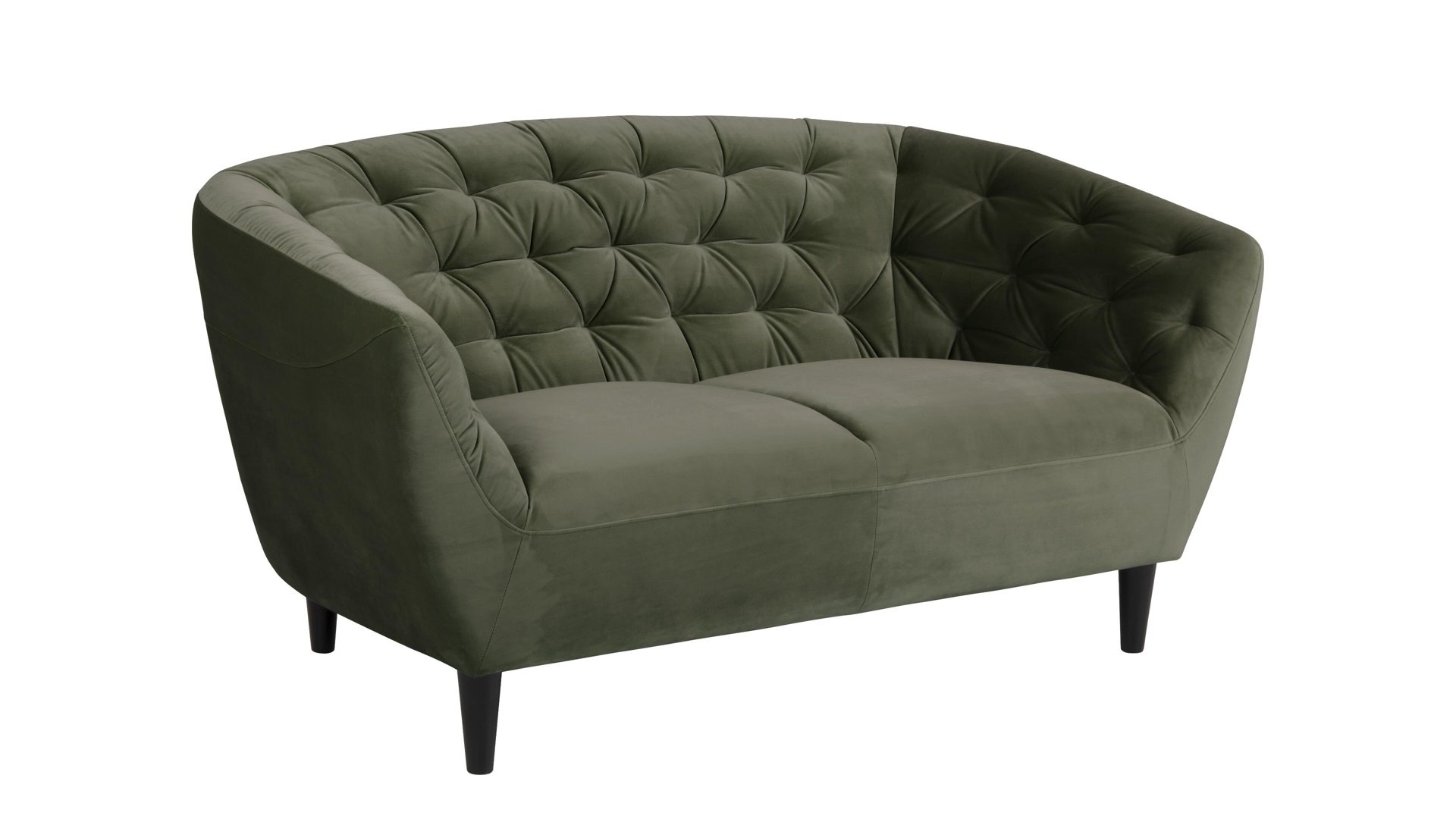Zweisitzer Actona aus Stoff in Grün Zweisitzer-Sofa als bequemes Polstermöbel waldgrüner Samt Vic 68AC & schwarze Holzfüße, Breite ca. 150 cm